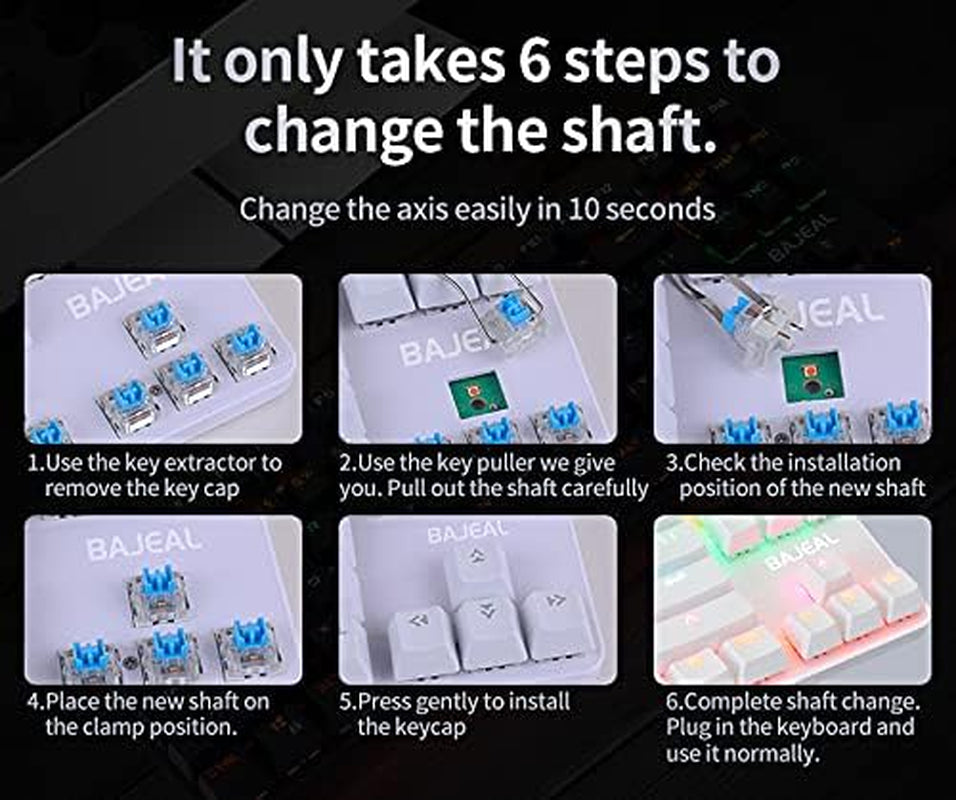 FKZ Bajeal Mechanical Keyboard,Hotswap 87 Keys Keyboard,Usb Wired Blue Switch Keyboard Shine-Through Keycaps,Rgb Backlit Gaming TKL Tenkeyless Keyboard (White Blue)