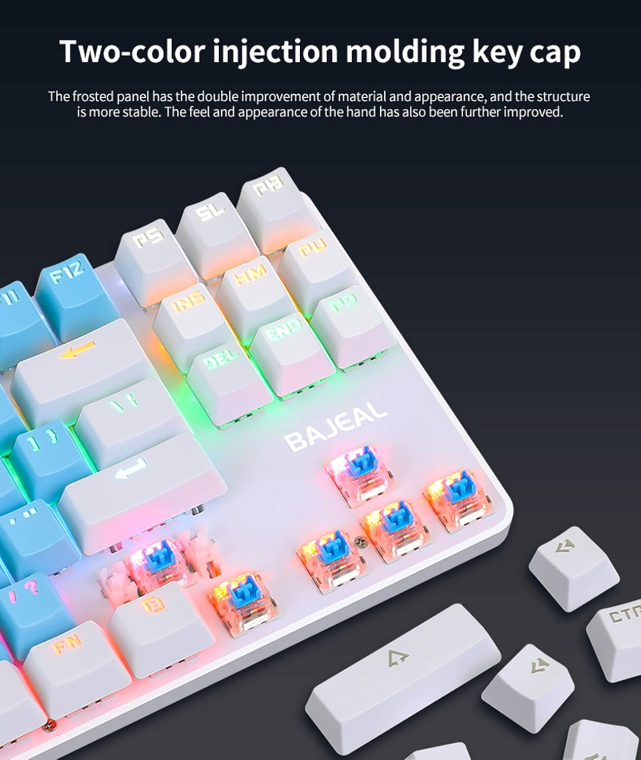 FKZ Bajeal Mechanical Keyboard,Hotswap 87 Keys Keyboard,Usb Wired Blue Switch Keyboard Shine-Through Keycaps,Rgb Backlit Gaming TKL Tenkeyless Keyboard (White Blue)