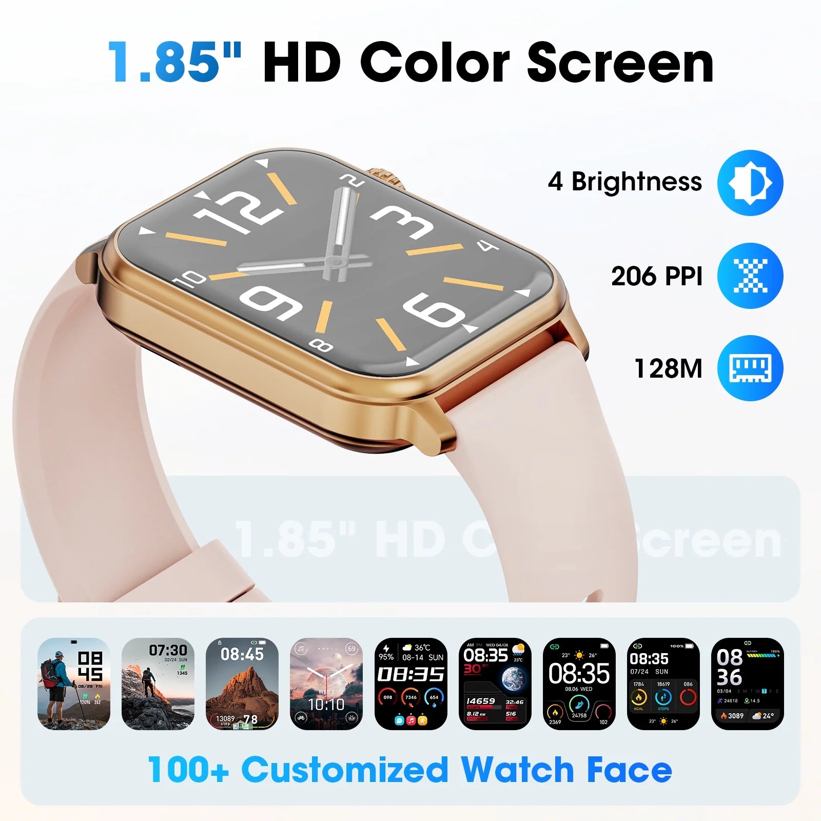 2025 New Extra Long Battery Smartwatch (Answer/Make Calls/600Mah/ 100+ Sport Modes), 1.85-Inch, with Activity Fitness Tracker, Fits for Android and Iphone Devices(Pink)