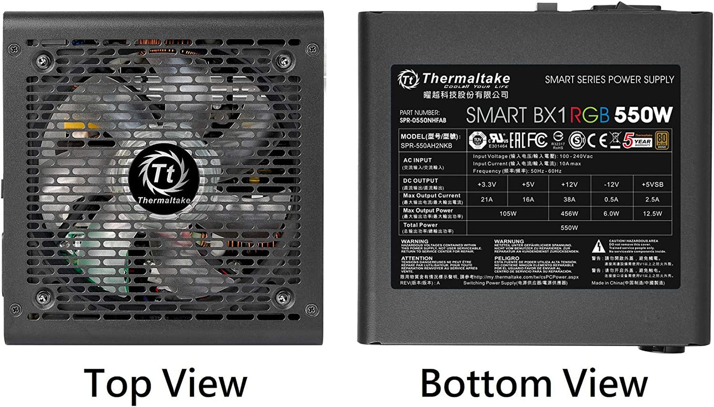 Thermaltake Smart BX1 RGB 80+ Bronze 550W Sli/Crossfire Haswell Ready Continuous Power ATX12V V2.31 / EPS 12V Non-Modular Power Supply 5 Year Warranty PS-SPR-0550NHFABU-1