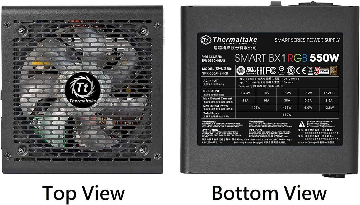 Thermaltake Smart BX1 RGB 80+ Bronze 550W Sli/Crossfire Haswell Ready Continuous Power ATX12V V2.31 / EPS 12V Non-Modular Power Supply 5 Year Warranty PS-SPR-0550NHFABU-1