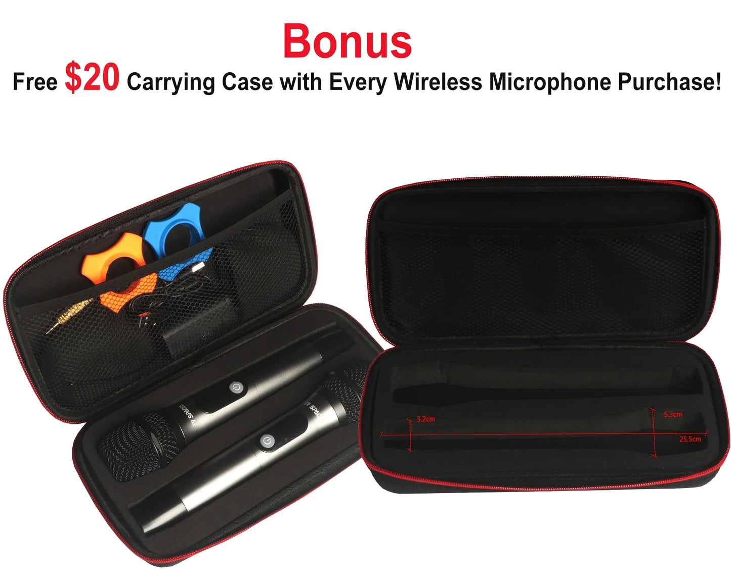 Wireless Microphone with Cordless Dynamic Mic Kit, Plug and Play