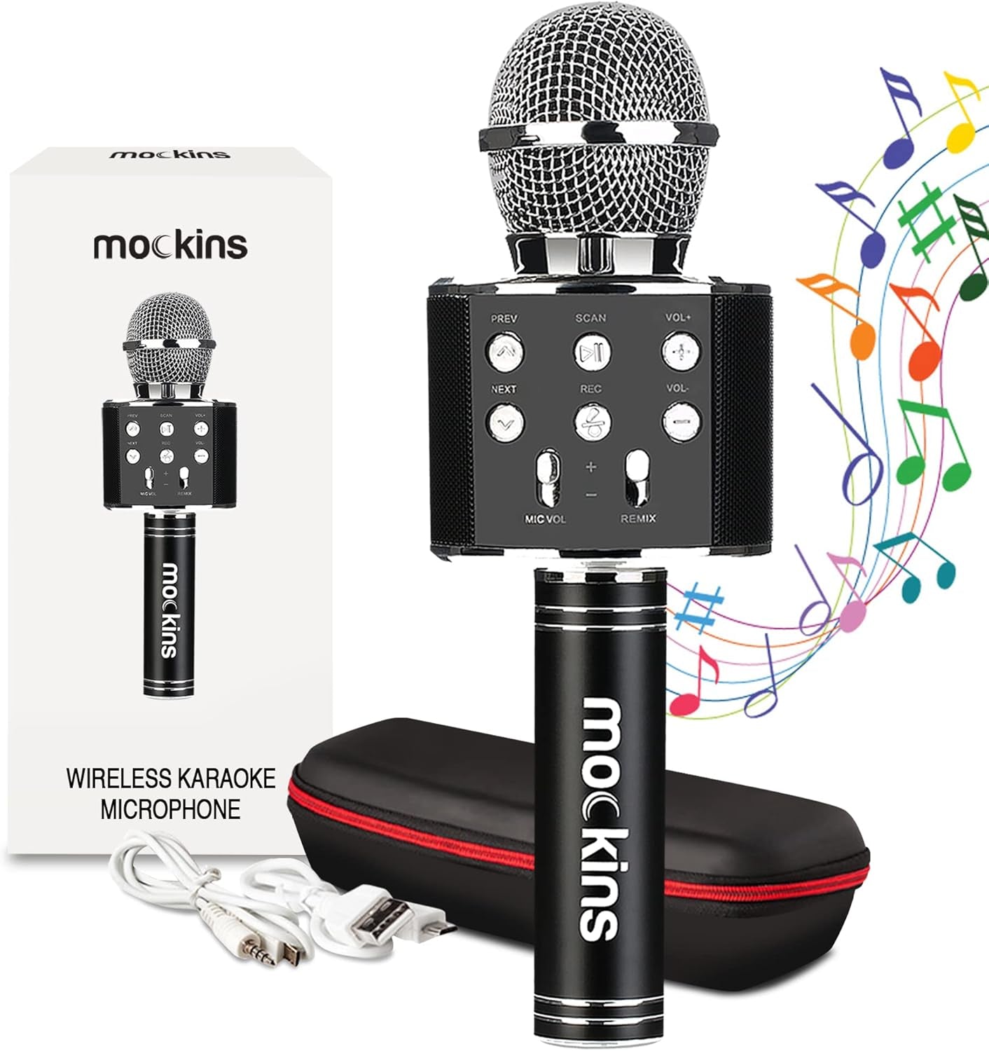 Mockins Silver Bluetooth Karaoke Microphone for Kids with Built in Bluetooth Microphone Wireless Speaker| Wireless Microphone Karaoke Compatible with Ios & Android | All-In-One Karaoke Mic