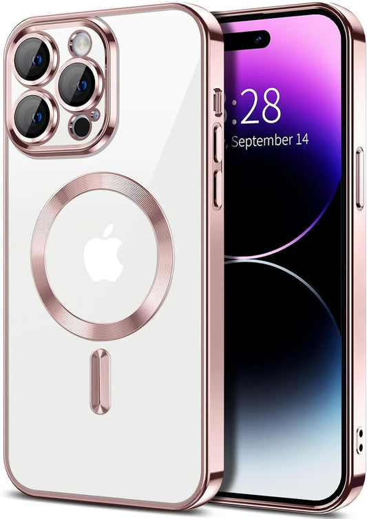 Magnetic Clear Case for Iphone 14 Pro Max, Slim Fit, Anti-Drop Shockproof, Rose