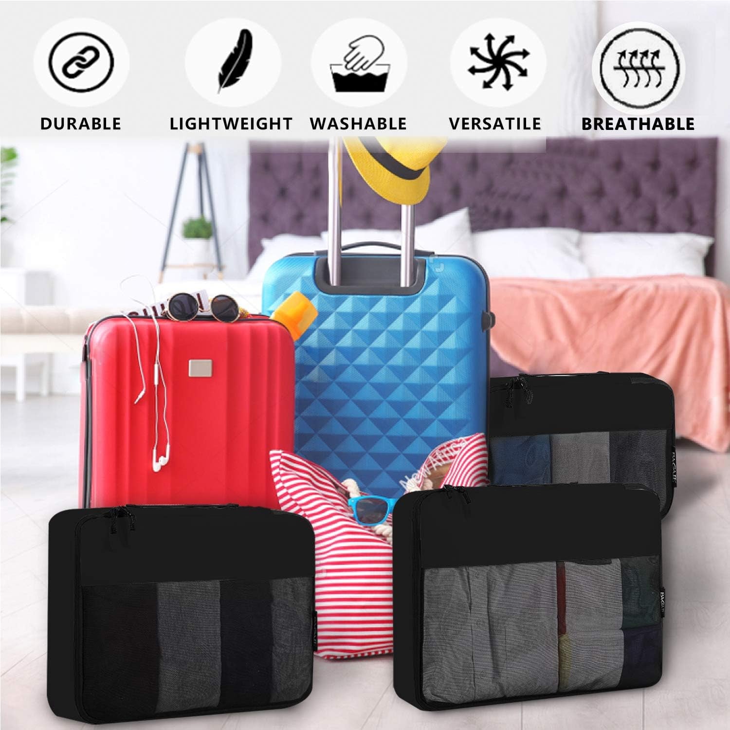 BAGAIL 6 Set / 8 Set Packing Cubes Luggage Packing Organizers for Travel Accessories (6 Set Black)