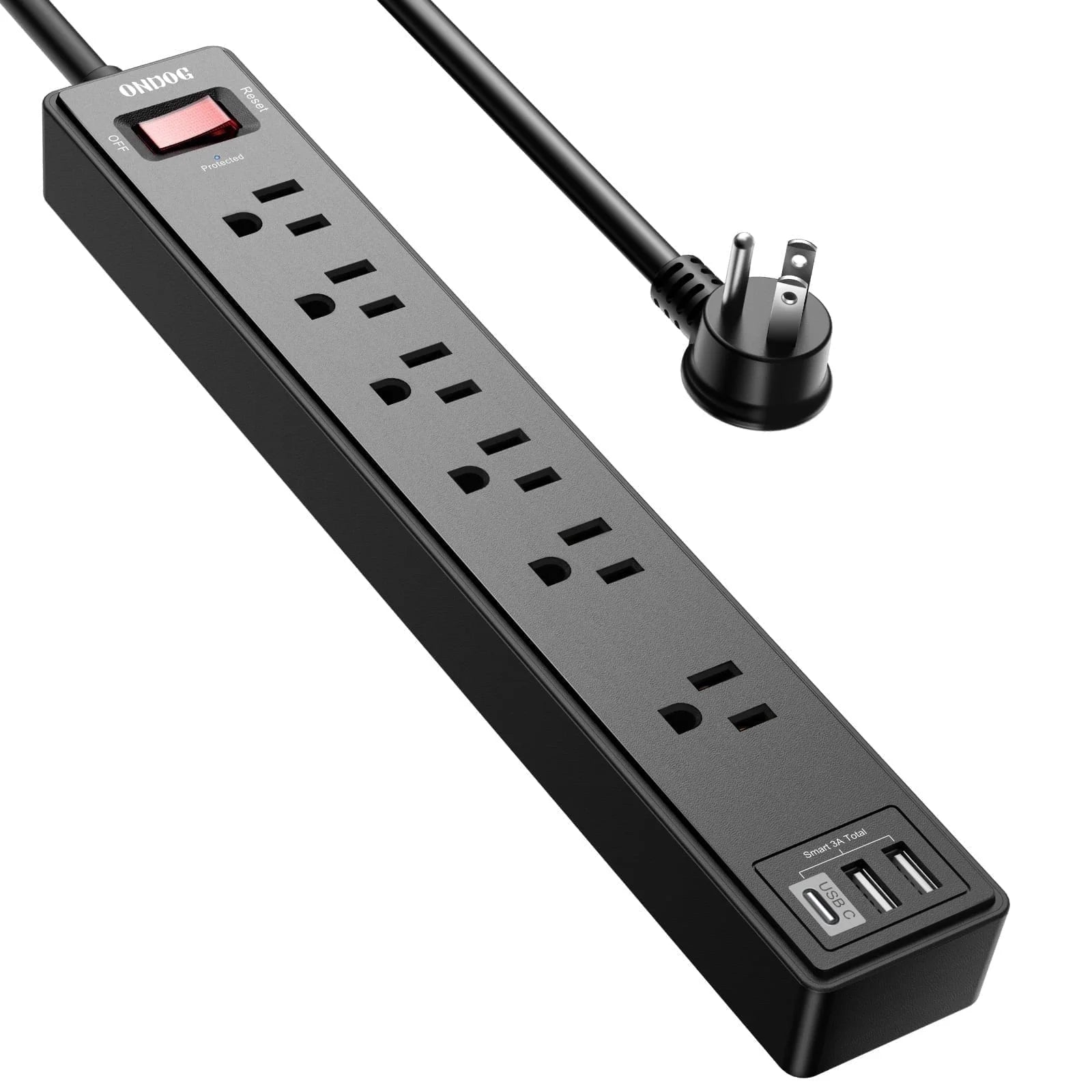 6 Ft Extension Cord Power Strip - 6 AC Outlets and 3 USB Ports Surge Protector(2100J), ETL