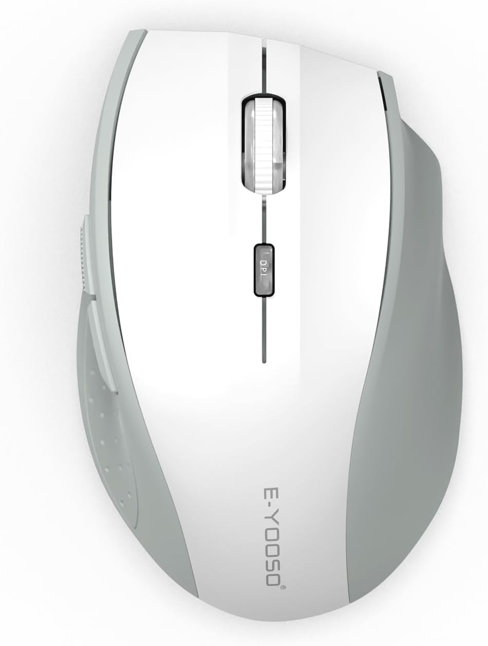 E-YOOSO Wireless Mouse for Laptop, Portable Optical Computer Mouse, 6 Buttons, Cordless 2.4Ghz with USB Receiver, 5-Level 4800 DPI, 18 Months Battery Life, for PC, Chromebook, Windows, Mac
