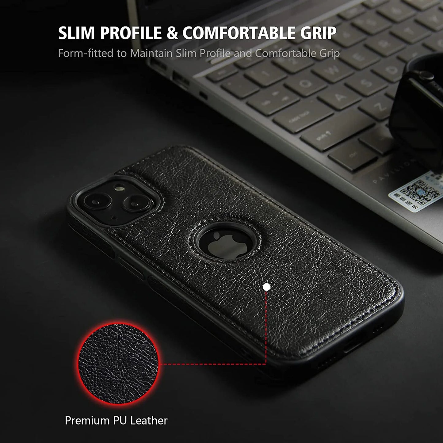 Compatible with Iphone 13 Case Premium Leather TPU Hybrid Case Cover,Black