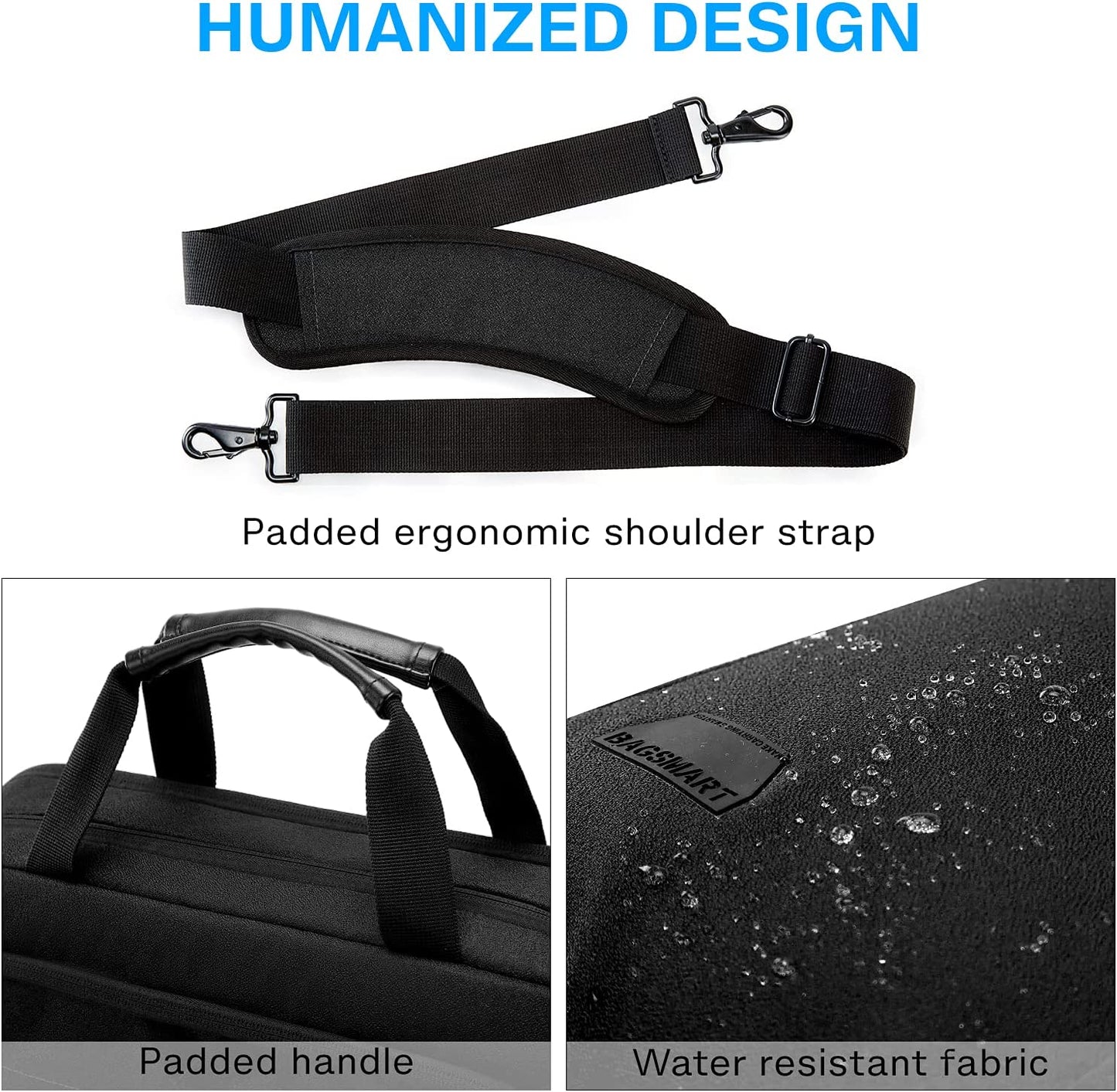 BAGSMART Laptop Bag, 15.6 Inch Briefcase Men, Lockable Computer Bag Work Bag, Water-Repellent Shoulder Messenger Bag Travel Office Business, Black