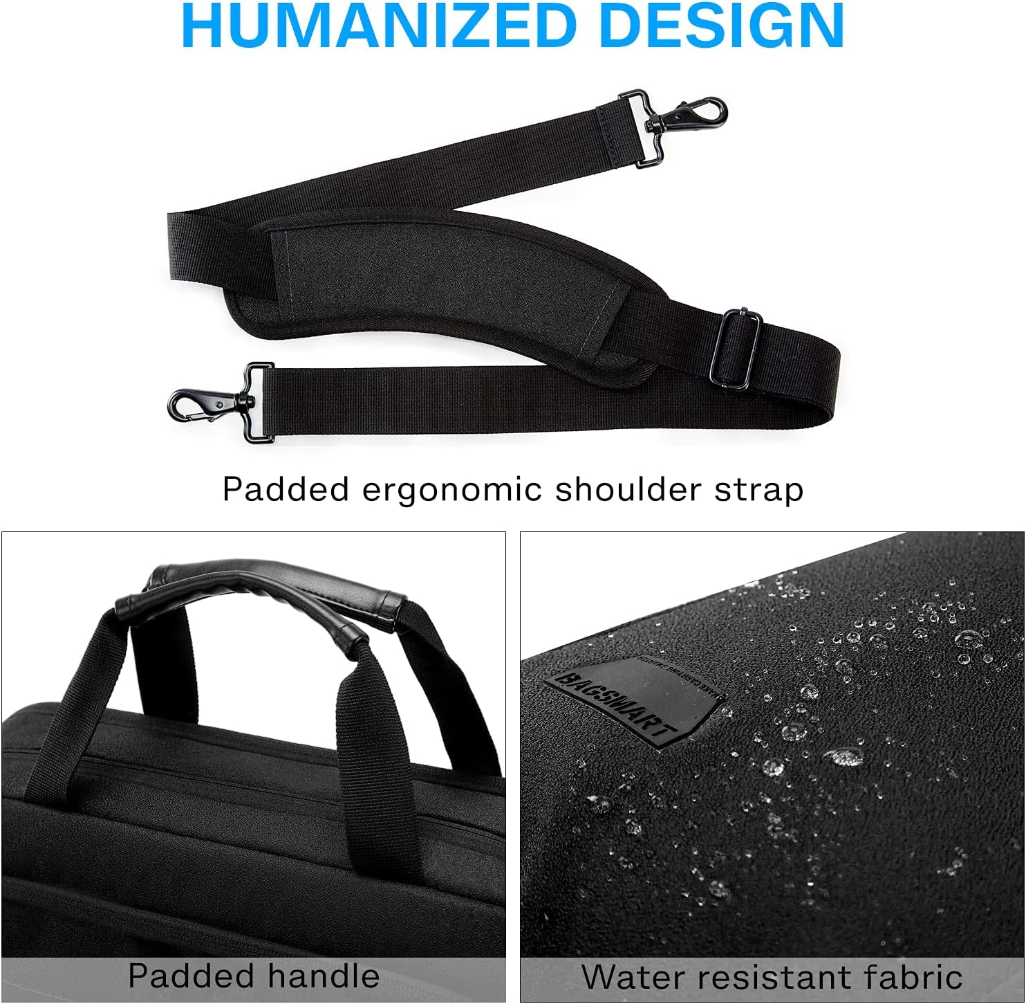 BAGSMART Laptop Bag, 15.6 Inch Briefcase Men, Lockable Computer Bag Work Bag, Water-Repellent Shoulder Messenger Bag Travel Office Business, Black