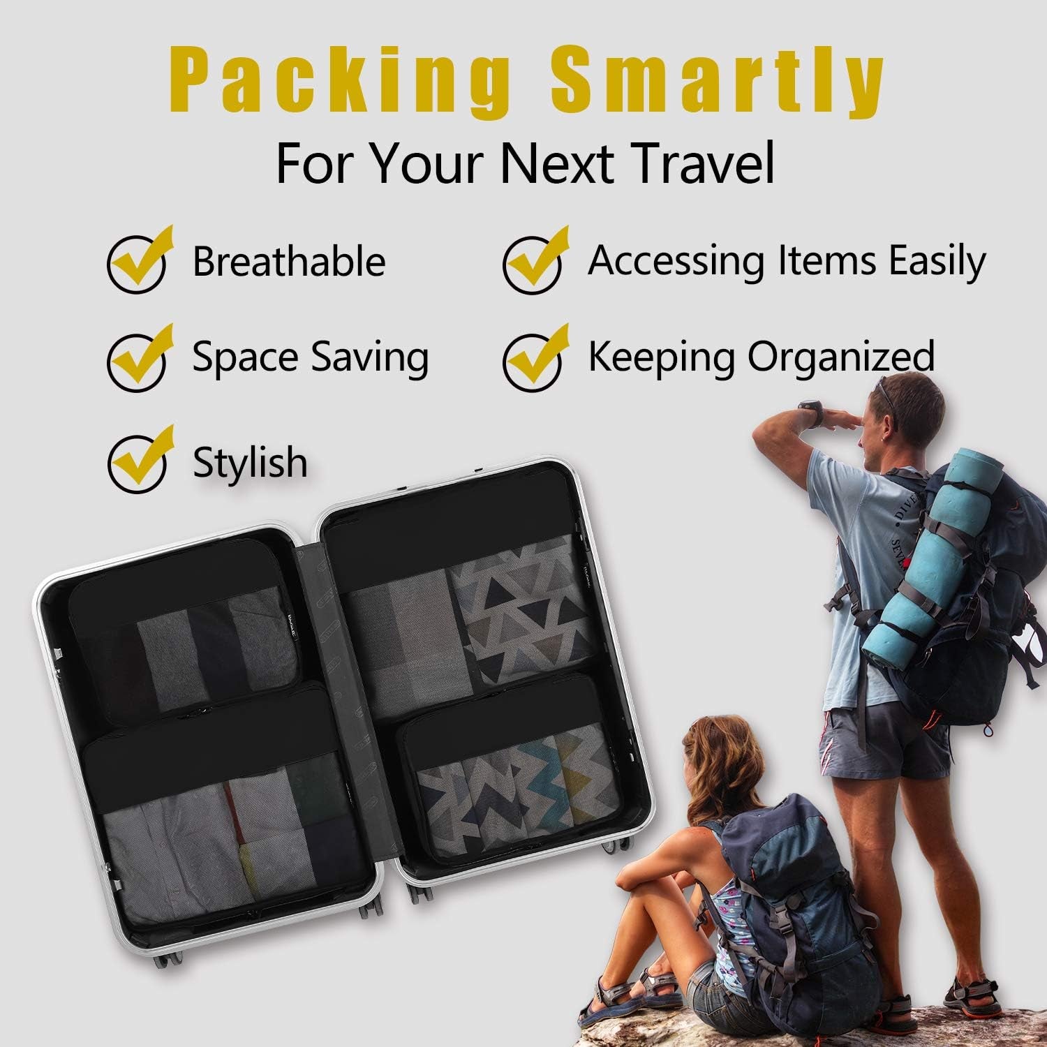 BAGAIL 6 Set / 8 Set Packing Cubes Luggage Packing Organizers for Travel Accessories (6 Set Black)