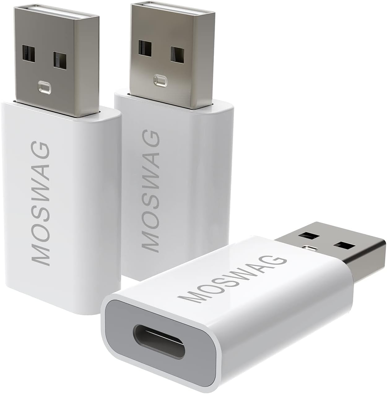 MOSWAG 3 Pack USB C to USB Adapter - Male to Female, Type-C to Type a Compatible with Apple Magsafe Charger, Mac, Laptops and Pcs
