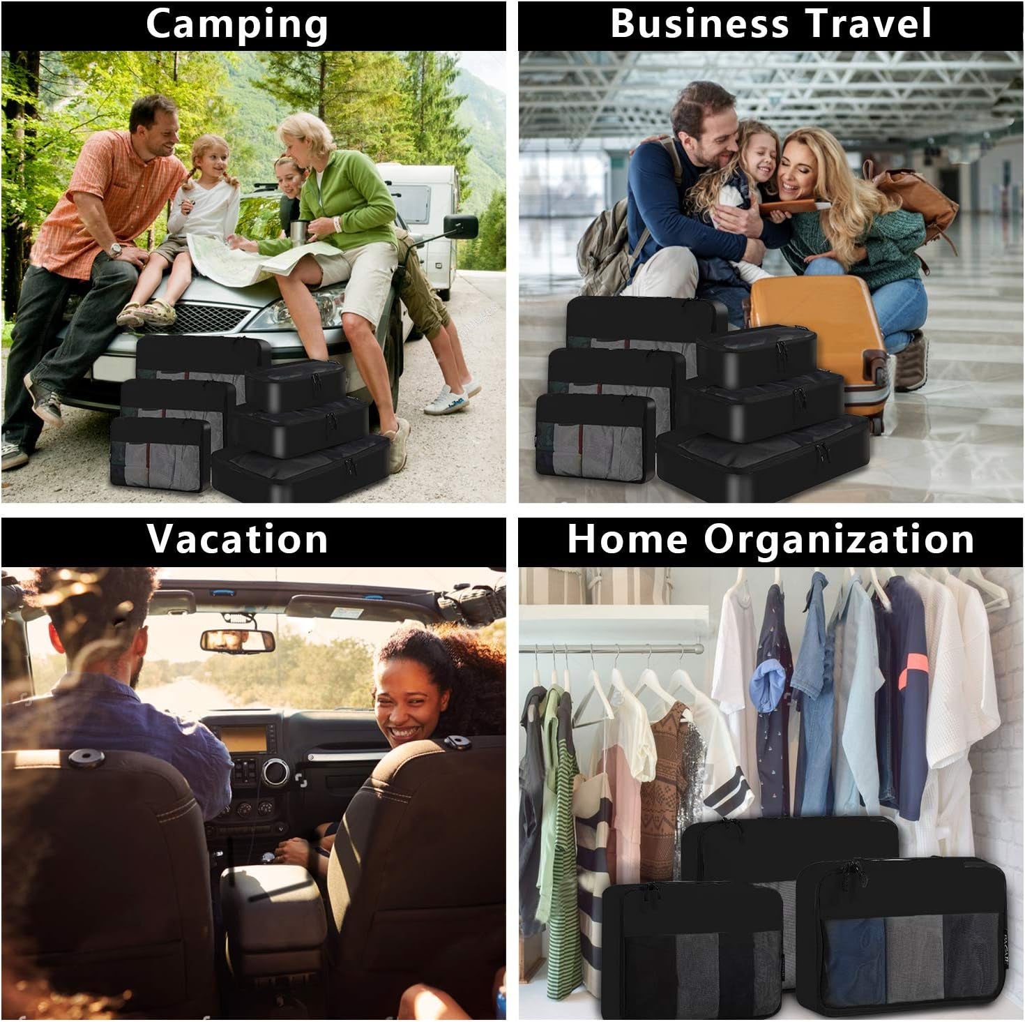 BAGAIL 6 Set / 8 Set Packing Cubes Luggage Packing Organizers for Travel Accessories (6 Set Black)