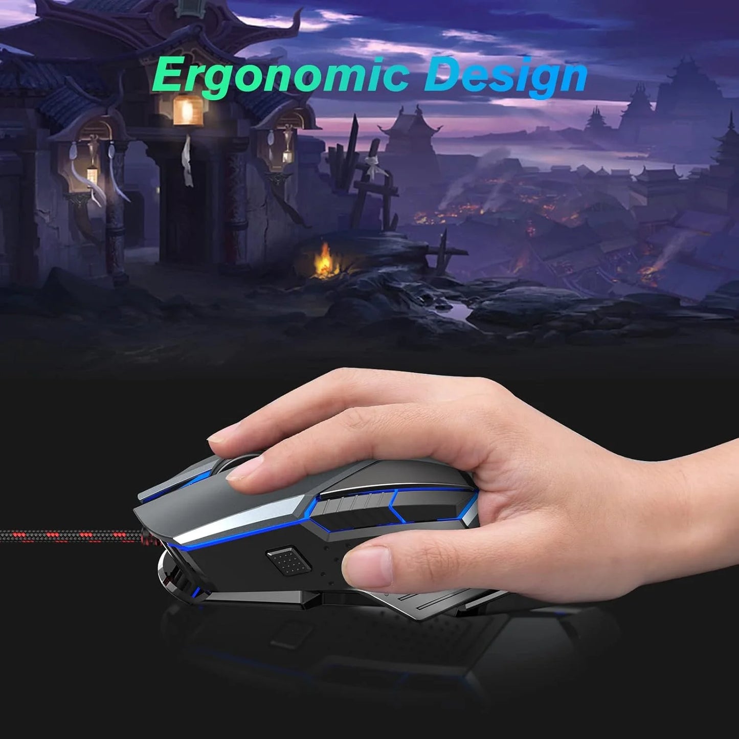 Gaming Mouse Wired RGB PC Gaming Mice, 4 Color Backlight, Ergonomic Optical Computer Wired Mouse with Fire Button for Desktop PC Laptop Gamer & Work
