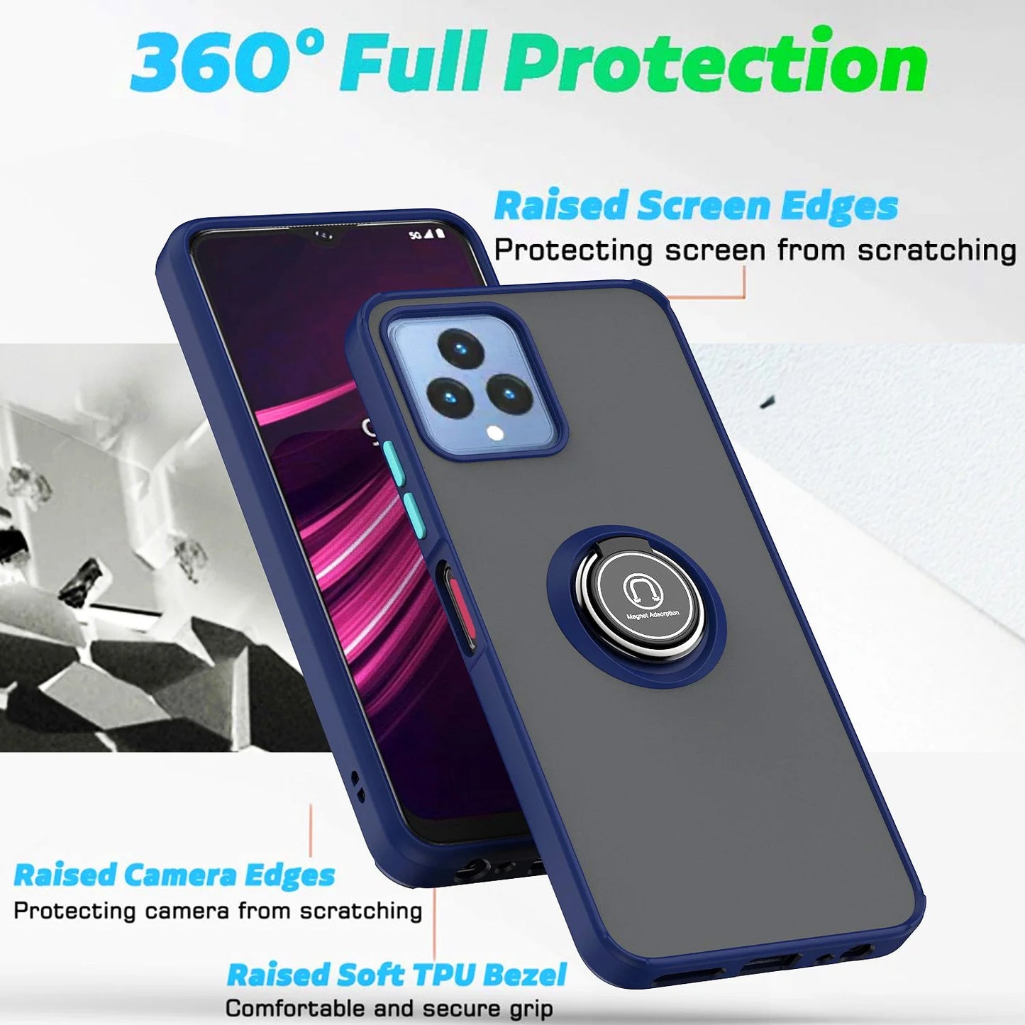 for T-Mobile Revvl 6X 5G / Revvl 6 5G Phone Case, 360 Degrees Rotating Metal Ring Magnetic Support Kickstand Cover (Black)