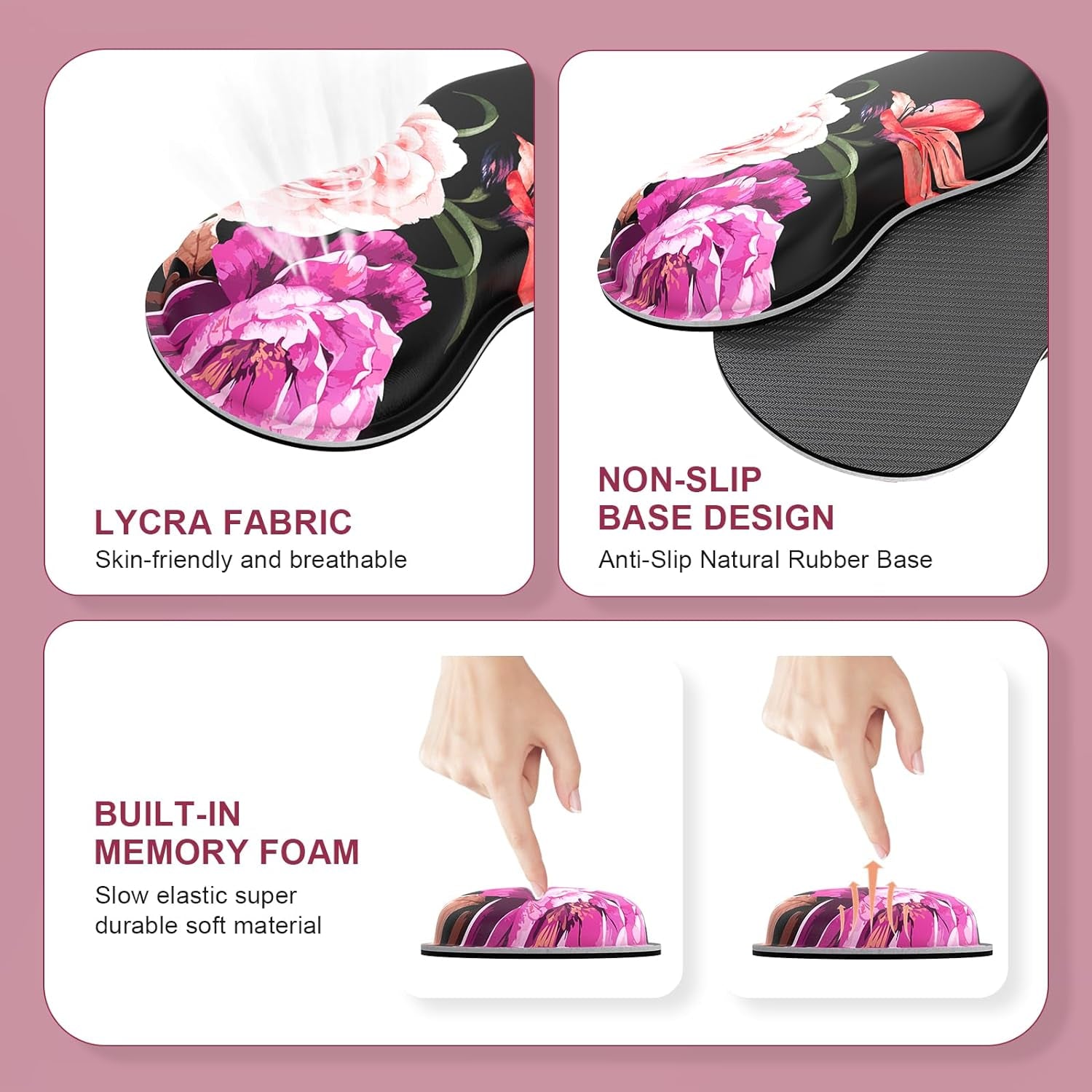 Ileadon Mouse Pad Set, Desk Mat + Mouse Pad with Wrist Rest + Keyboard Wrist Rest + Coaster, Mouse and Keyboard Pad Set with Stitched Edge & Non-Slip Base, Desk Pad Mat for Work Gaming, Peony Flower