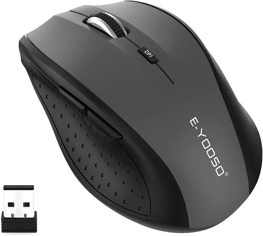 E-YOOSO Wireless Mouse for Laptop, Portable Optical Computer Mouse, 6 Buttons, Cordless 2.4Ghz with USB Receiver, 5-Level 4800 DPI, 18 Months Battery Life, for PC, Chromebook, Windows, Mac