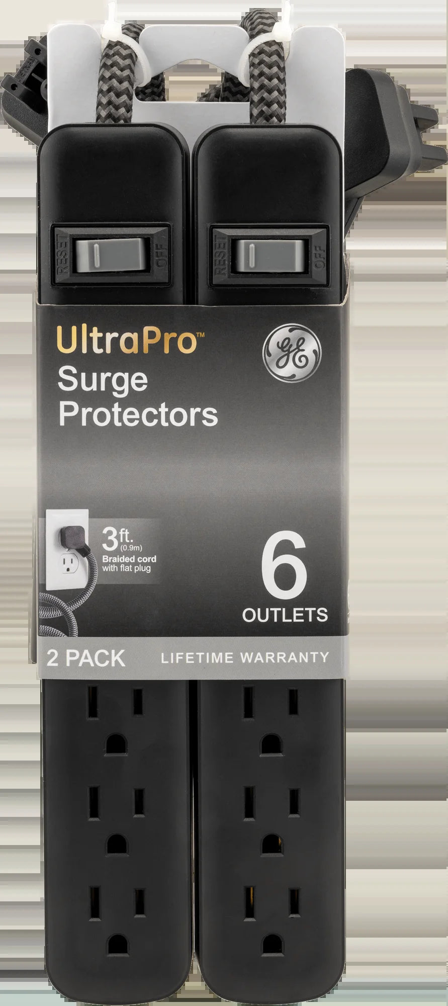 neral Electric 74544-RF1 3Ft 6-Outlet Sur Protector Power Strip, Black, Pack of 2