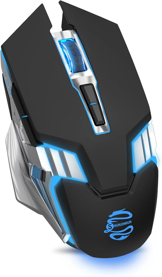 Multi-Device Bluetooth Mouse Wireless, Rechargeable, USB Receiver, 7 Buttons & Silent Click, Ergonomic, 7-Color Backlit, LED Light up Mice for Laptop, Computer, Mac, PC, Chromebook - Black