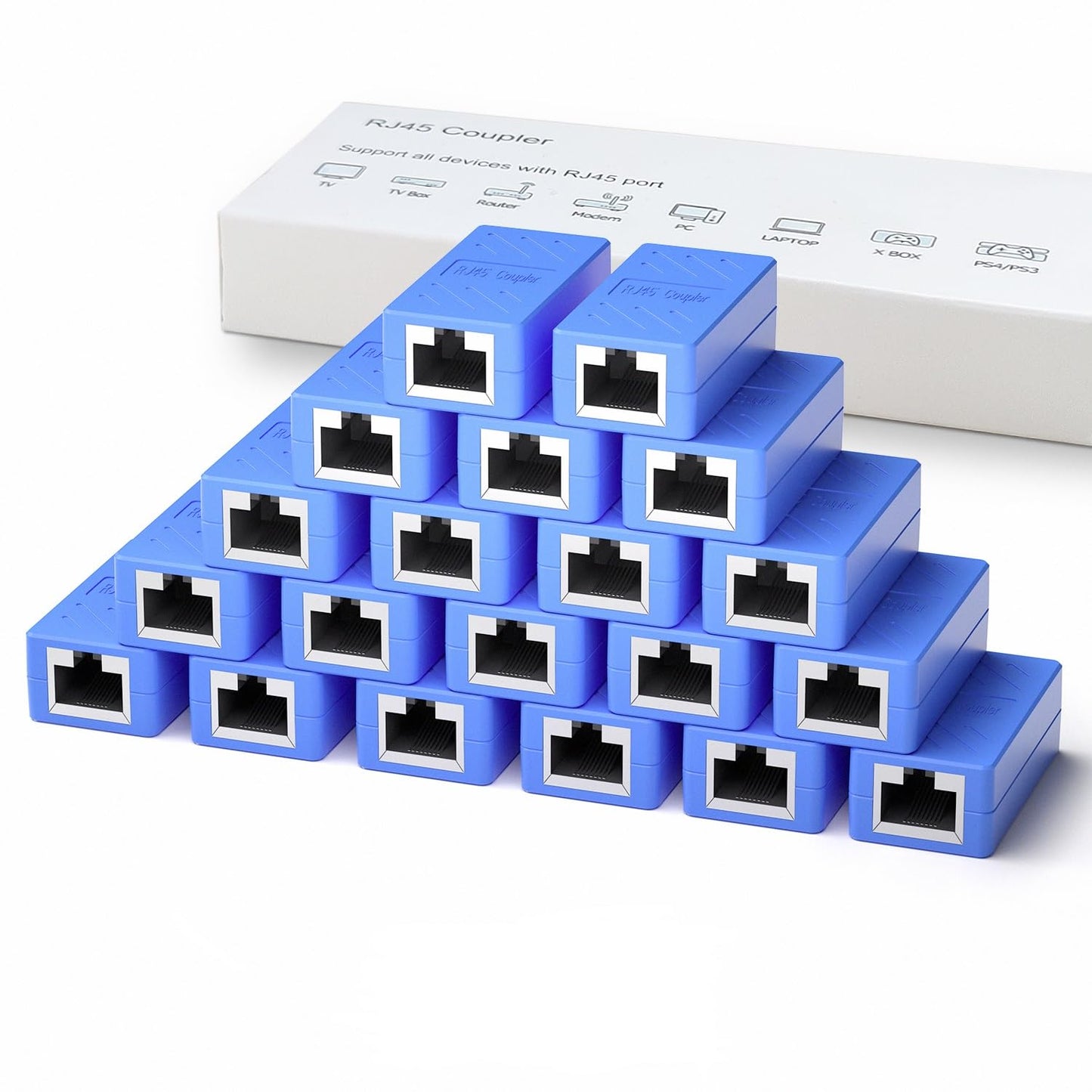Dingsun RJ45 Coupler, Ethernet Extender for Cat7/Cat6/Cat5E/Cat5 Female to Female Ethernet Coupler Connector (5, Blue)