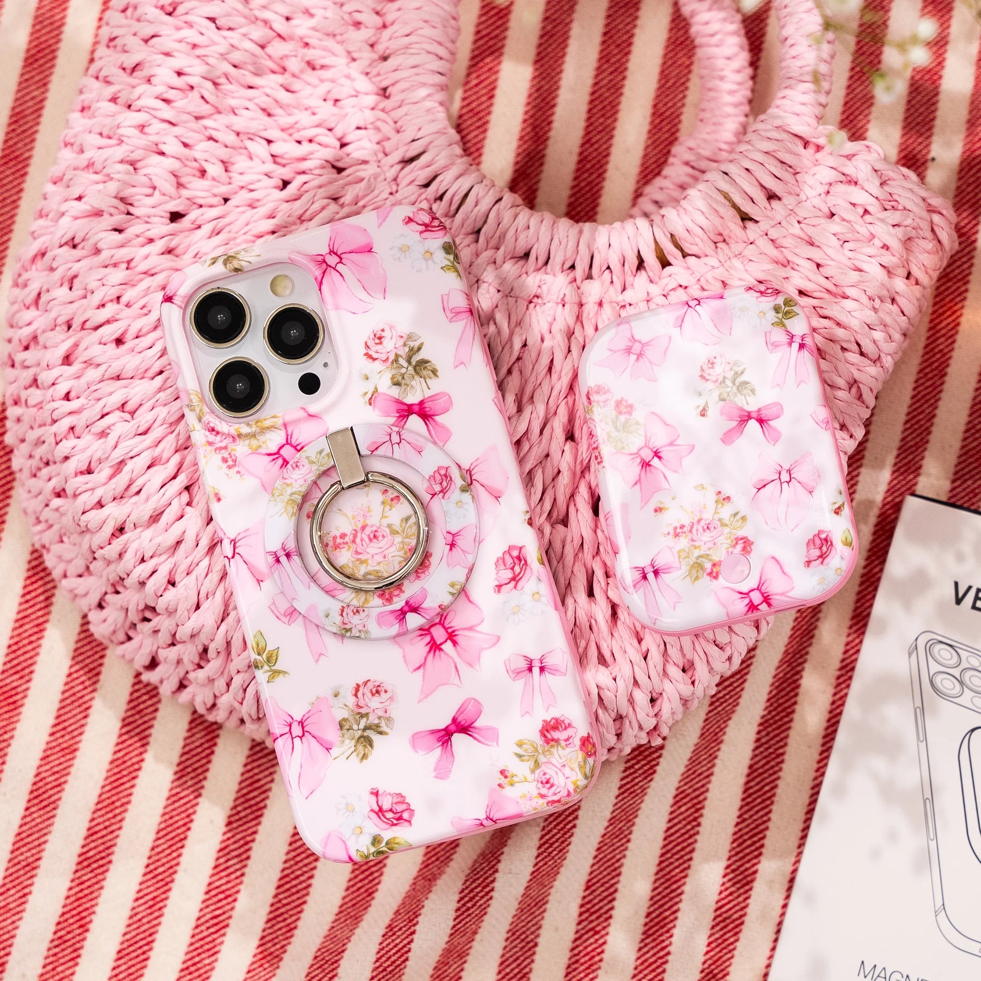 for Cute Iphone 15 Case Compatible with Magsafe - Protective Phone Cases for Women - Posie Pink Bow Floral