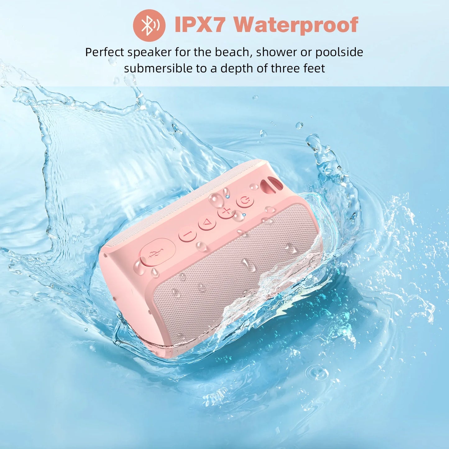Bluetooth Portable Speaker, IPX7 Waterproof, Bluetooth 5.0, 12H Playtime
