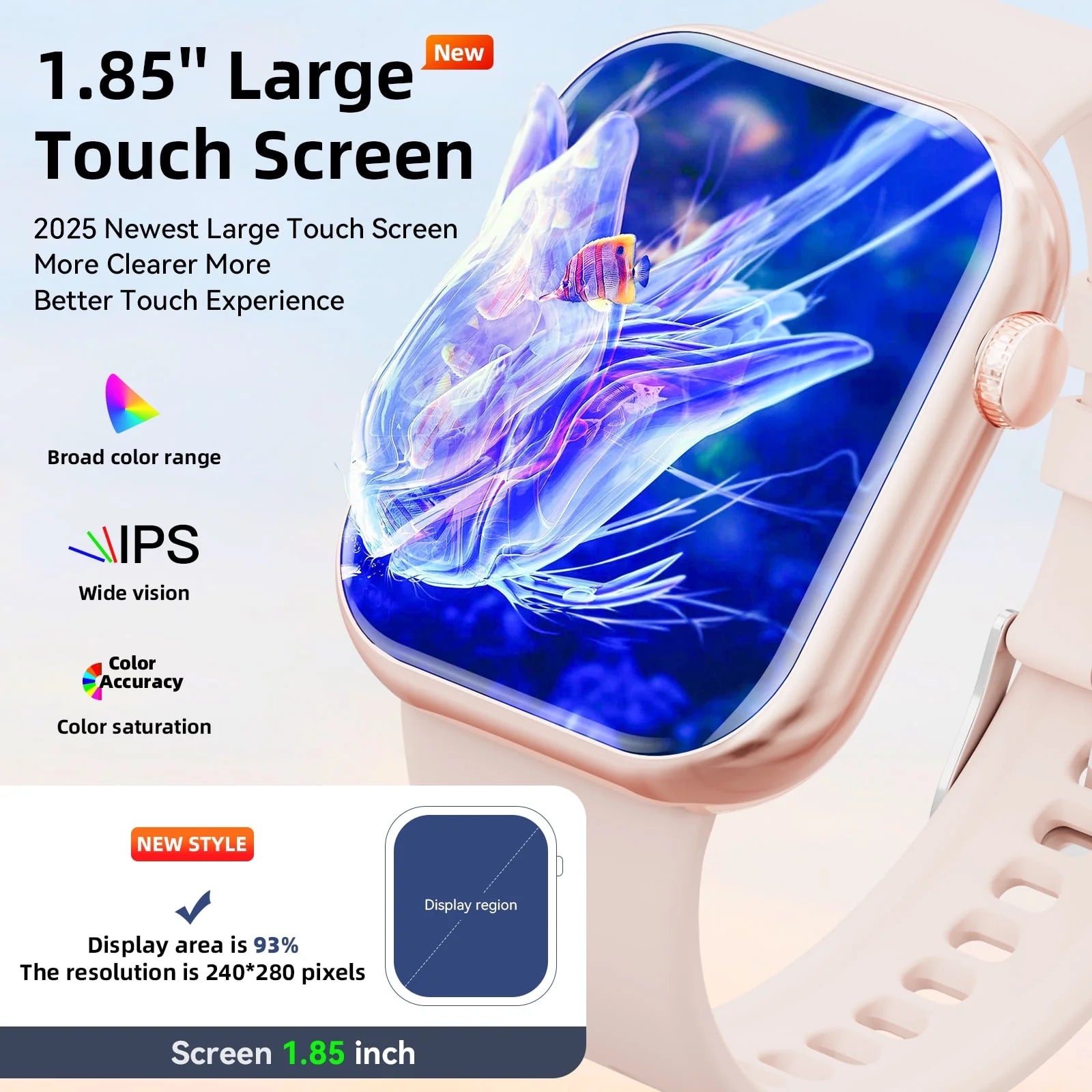 2025 New 1.85-Inch Men Women'S Smartwatch with Answer/Make Calls/100 Sports Modes/Message Reminder, IP67 Waterproof Fitness Tracker Fits for Android Iphone Devices(Pink)