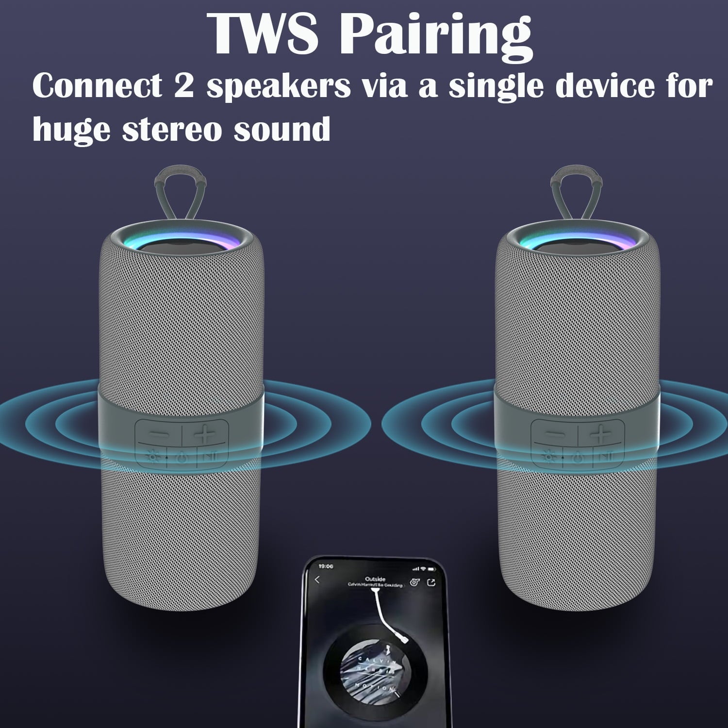 Portable Bluetooth Speaker with Deep Bass Basser, Wireless Stereo Sound Bluetooth Speaker with 5.3,IP67 Waterproof, TWS Pairing for Home Party Outdoor