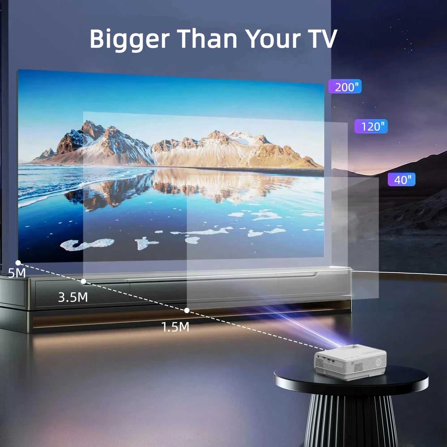 Mini Projector with Bluetooth 5.2 and Screen, HD 1080P Movies Projector, 200" Screen Supported