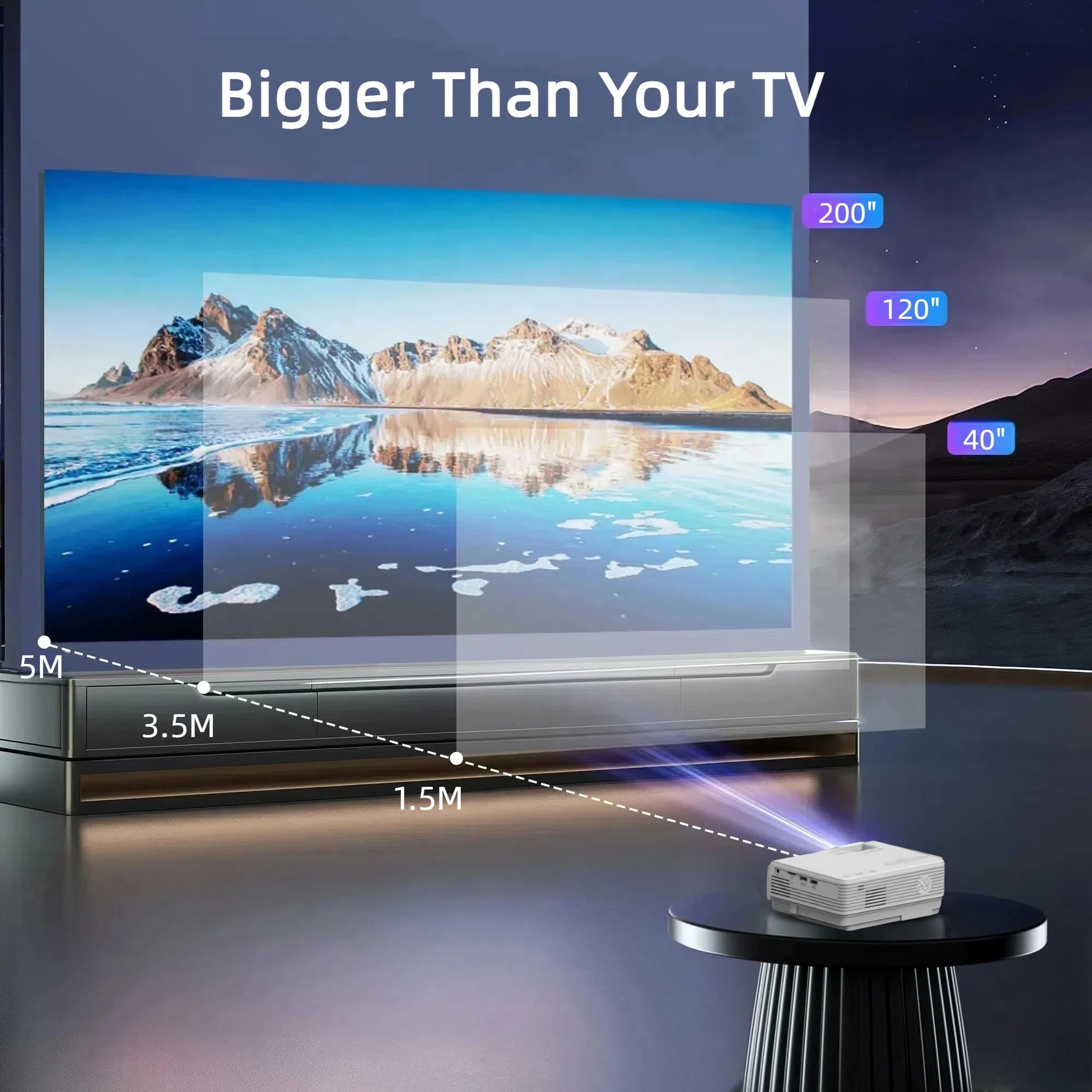 Mini Projector with Bluetooth 5.2 and Screen, HD 1080P Movies Projector, 200" Screen Supported