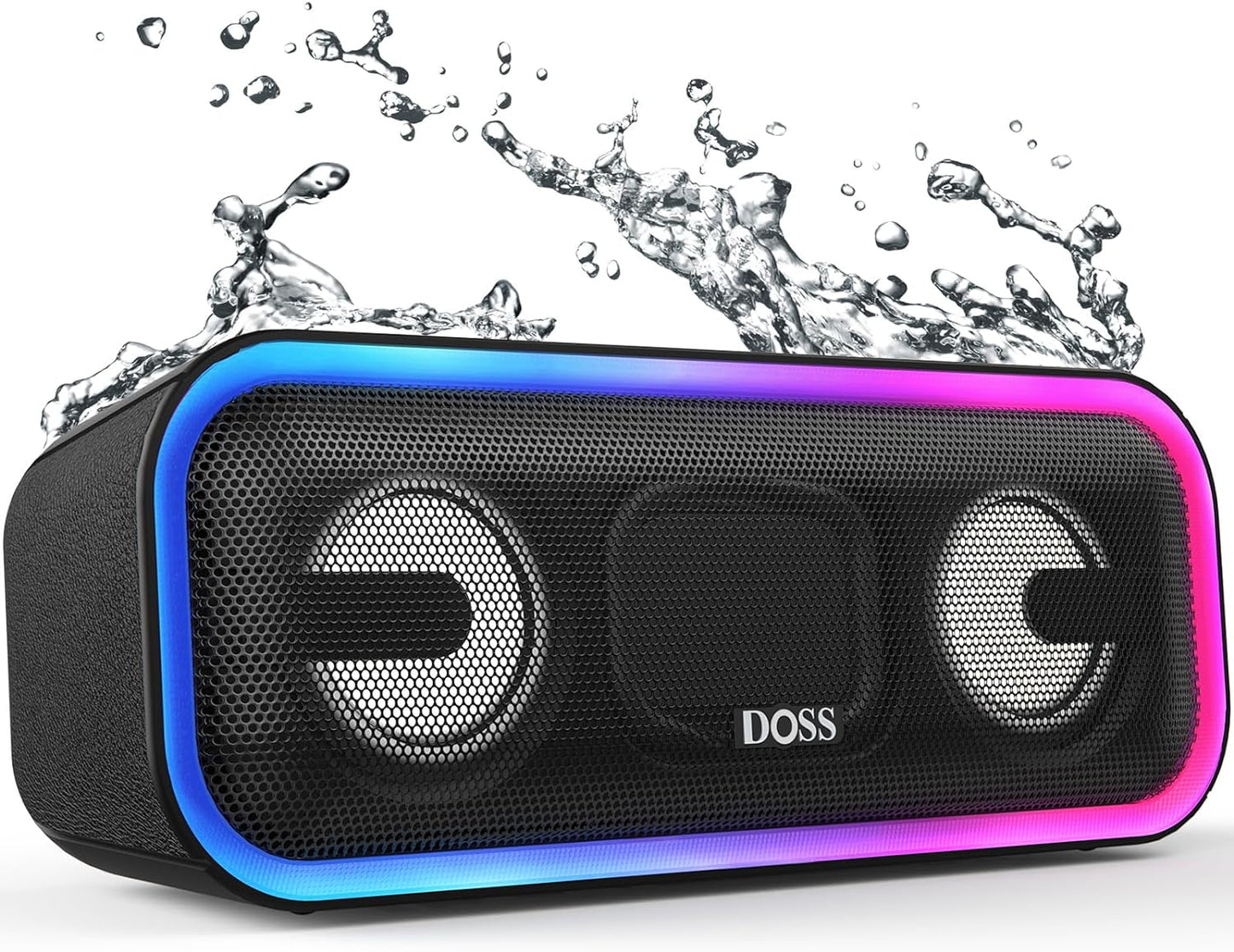 DOSS Soundbox Pro+ Bluetooth Speaker with 24W Impressive Sound, Booming Bass, IPX6 Waterproof, 15Hrs Playtime, Wireless Stereo Pairing, Mixed Colors Lights, 66 FT- Grey