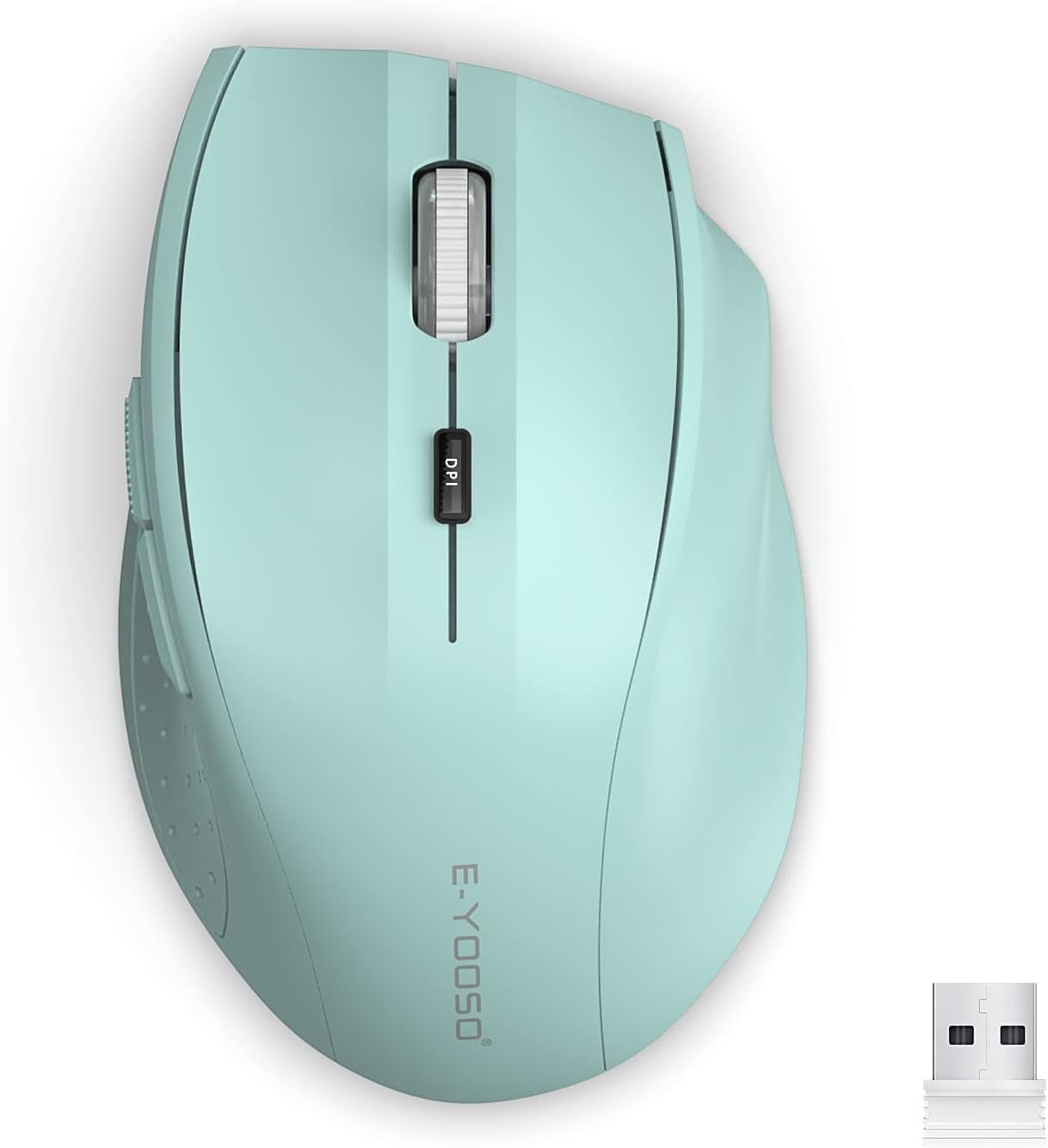 E-YOOSO Wireless Mouse for Laptop, Portable Optical Computer Mouse, 6 Buttons, Cordless 2.4Ghz with USB Receiver, 5-Level 4800 DPI, 18 Months Battery Life, for PC, Chromebook, Windows, Mac