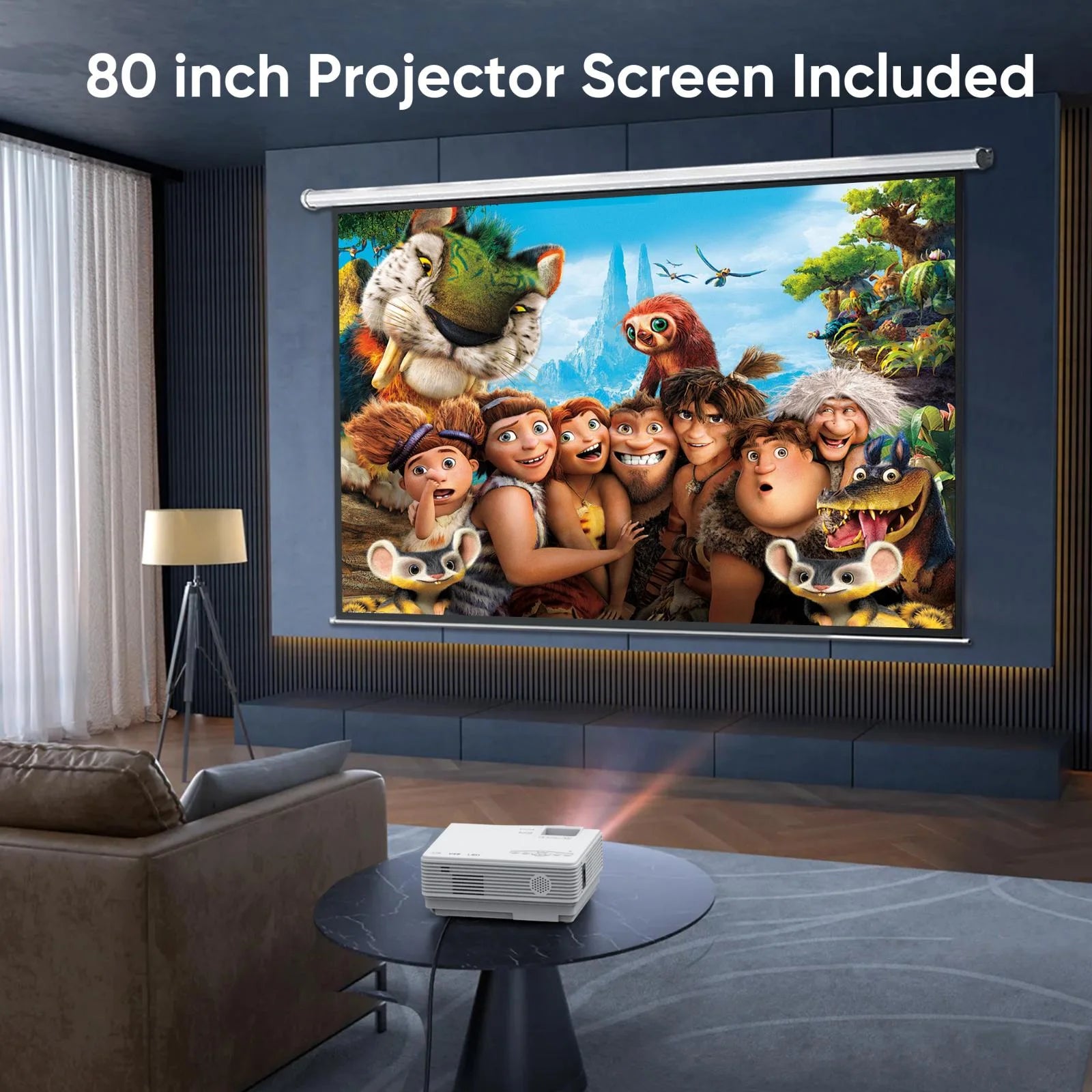 Mini Projector with Bluetooth 5.2 and Screen, HD 1080P Movies Projector, 200" Screen Supported