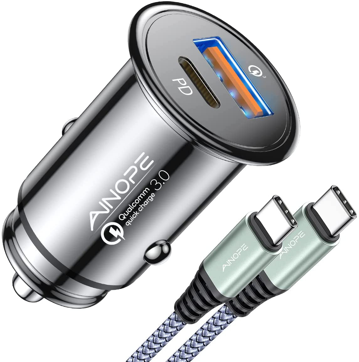 AINOPE USB C Car Charger Super Mini All Metal 54W Fast USB Car Charger PD&QC 3.0 Dual Port Car Adapter Compatible with Iphone 15 Pro Max 14 13 12 11 Pro Max XR XS Max 8 Galaxy S21/20-Red