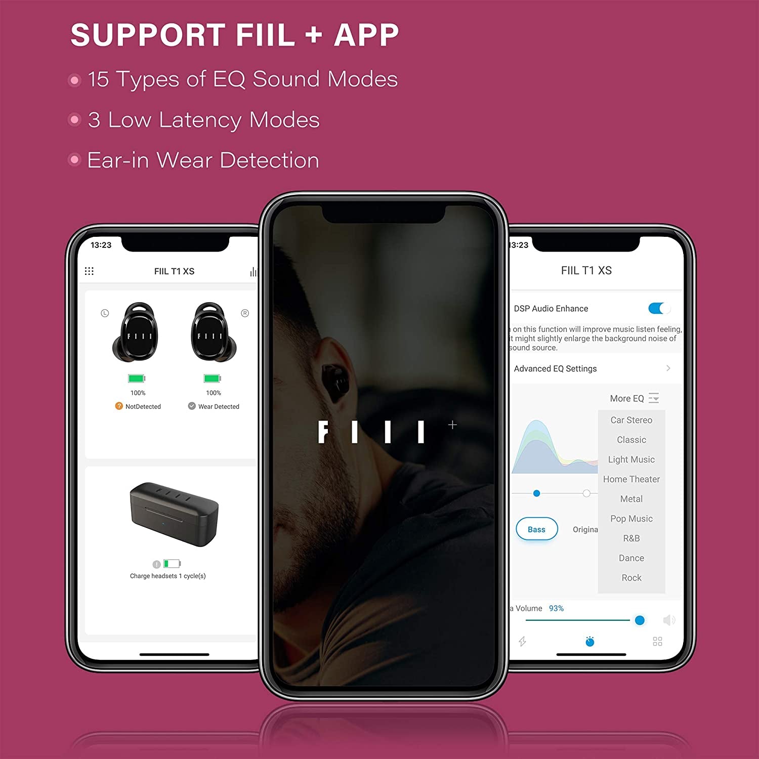 Bluetooth Wireless Earbuds - FIIL T1XS Bluetooth 5.0 Wireless Earphones, Support FIIL+ APP, Waterproof Earbuds with Microphone, In-Ear Earbuds Cordless for Iphone & Android (Black)