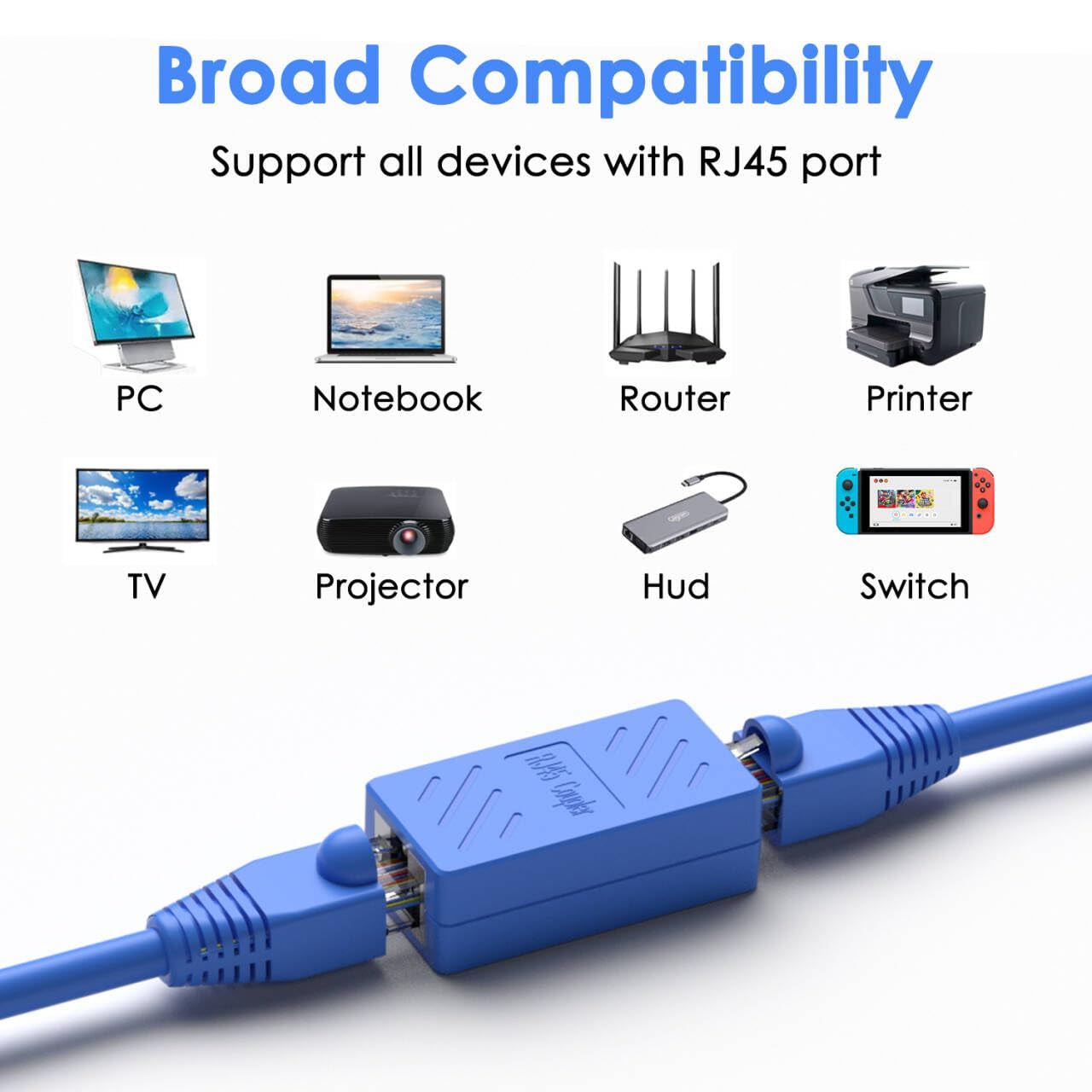 Dingsun RJ45 Coupler, Ethernet Extender for Cat7/Cat6/Cat5E/Cat5 Female to Female Ethernet Coupler Connector (5, Blue)