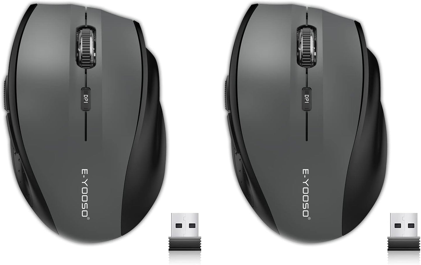E-YOOSO Wireless Mouse for Laptop, Portable Optical Computer Mouse, 6 Buttons, Cordless 2.4Ghz with USB Receiver, 5-Level 4800 DPI, 18 Months Battery Life, for PC, Chromebook, Windows, Mac