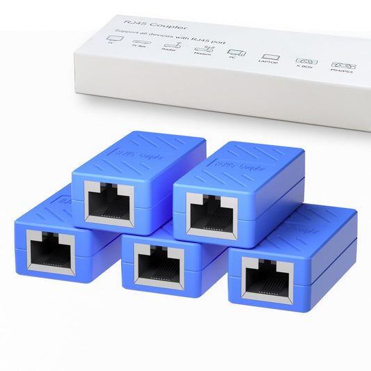 Dingsun RJ45 Coupler, Ethernet Extender for Cat7/Cat6/Cat5E/Cat5 Female to Female Ethernet Coupler Connector (5, Blue)