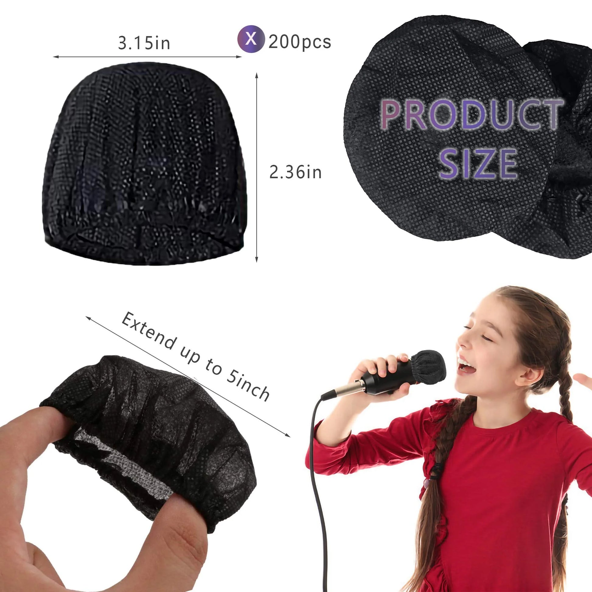200 Pcs Disposable Microphone Cover Non-Woven, Removal Microphone Cover, Perfect Protective Cap for Most Handheld Microphone, Black