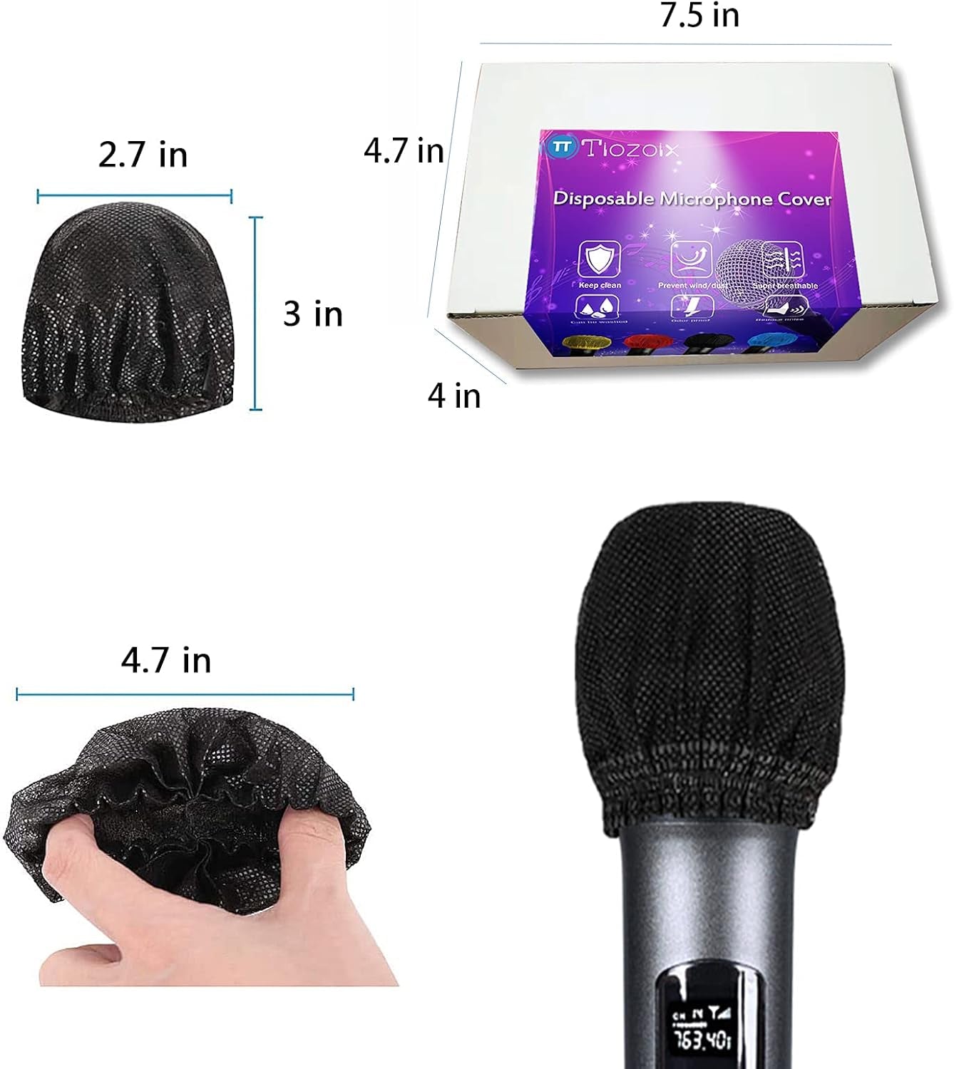 200 Pcs Disposable Microphone Cover Non-Woven Handheld Microphone Protective Cover Individually Wrapped Clean and No-Odor Windscreen Mic Covers for KTV & Karaoke (Black)