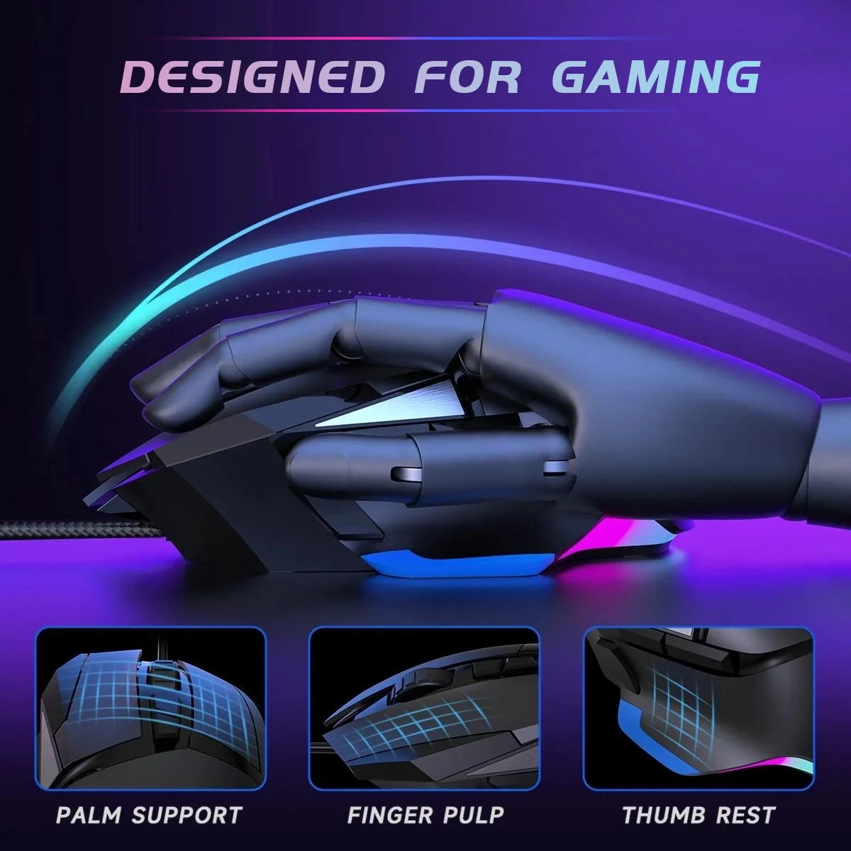 Wired Gaming Mouse for Pc/Mac/Laptop, 16000 DPI True Optical Sensor, 8 Programmable Buttons, RGB - Black