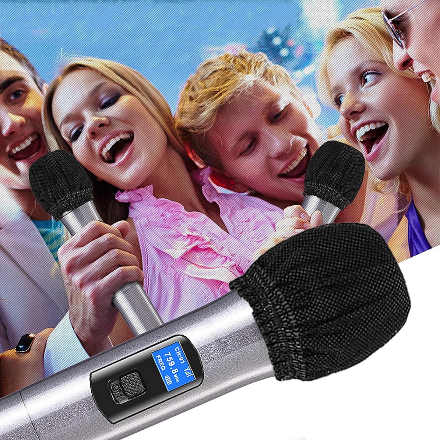 200 Pcs Disposable Microphone Cover Non-Woven Handheld Microphone Protective Cover Individually Wrapped Clean and No-Odor Windscreen Mic Covers for KTV & Karaoke (Black)
