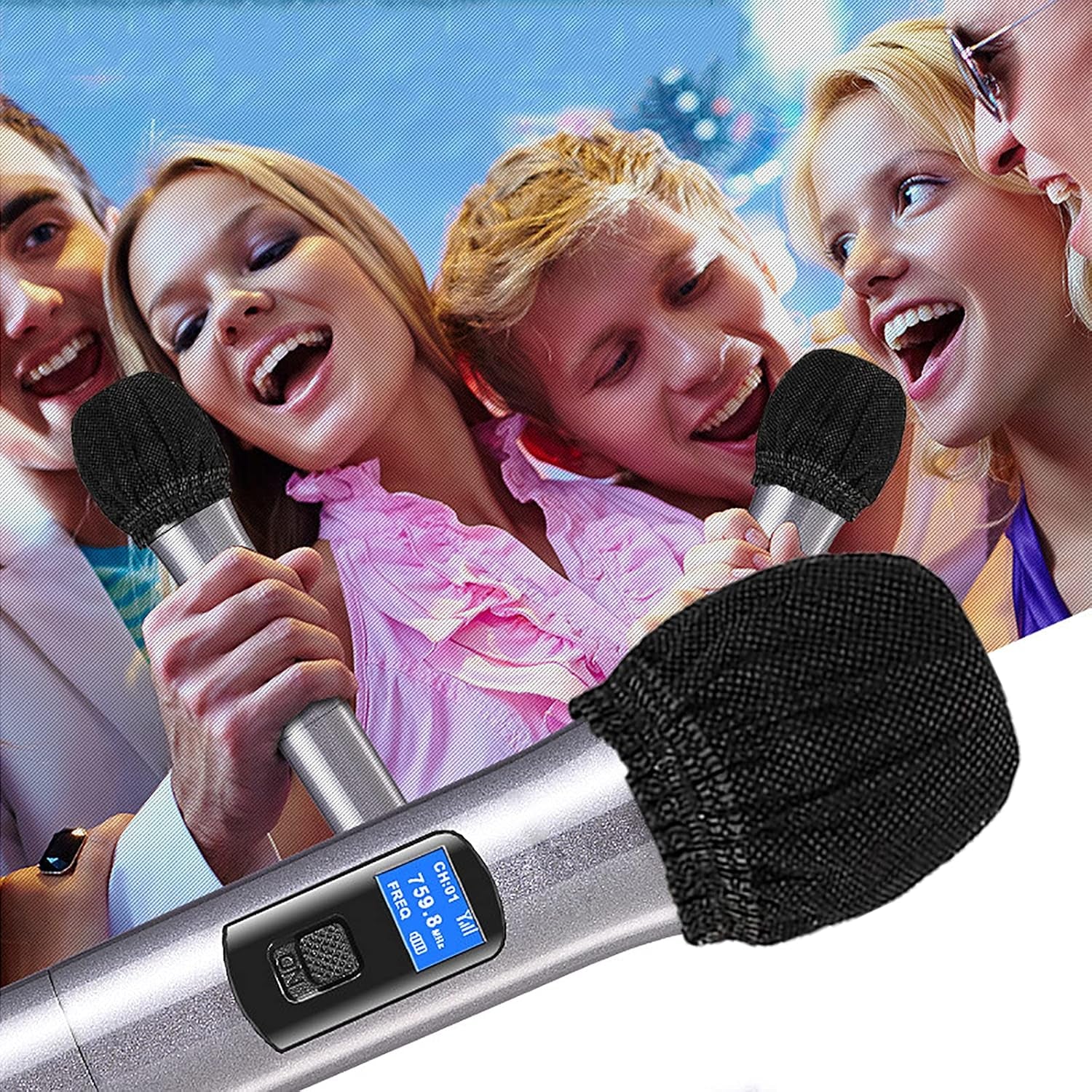 200 Pcs Disposable Microphone Cover Non-Woven Handheld Microphone Protective Cover Individually Wrapped Clean and No-Odor Windscreen Mic Covers for KTV & Karaoke (Black)