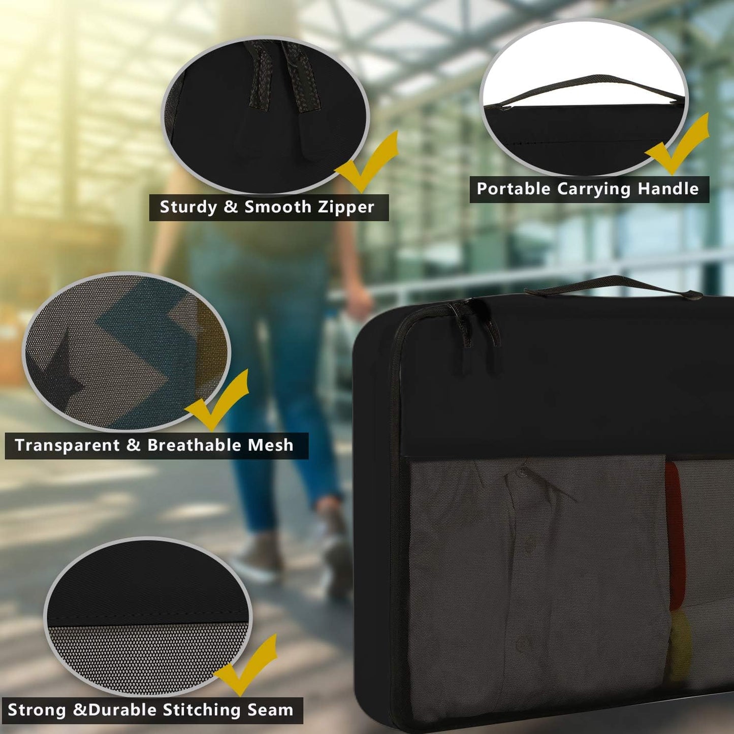 BAGAIL 6 Set / 8 Set Packing Cubes Luggage Packing Organizers for Travel Accessories (6 Set Black)