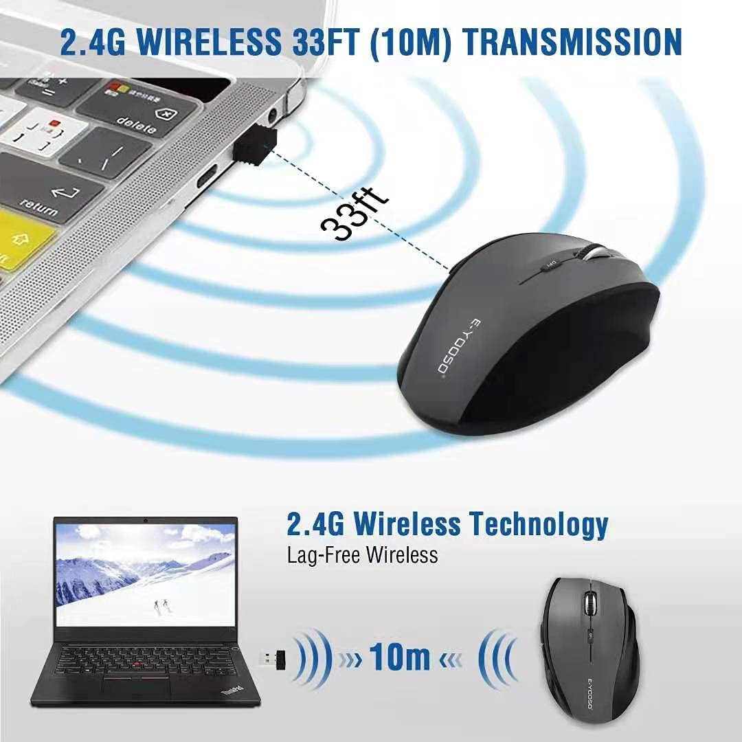 E-YOOSO Wireless Mouse for Laptop, Portable Optical Computer Mouse, 6 Buttons, Cordless 2.4Ghz with USB Receiver, 5-Level 4800 DPI, 18 Months Battery Life, for PC, Chromebook, Windows, Mac