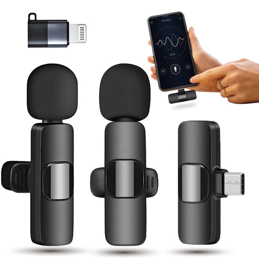 Wireless Lavalier Microphone for Iphone and Android, Lapel Microphone with Noise Reduction, Clip on Mini Mic for Video Recording, Interviews, Vlog