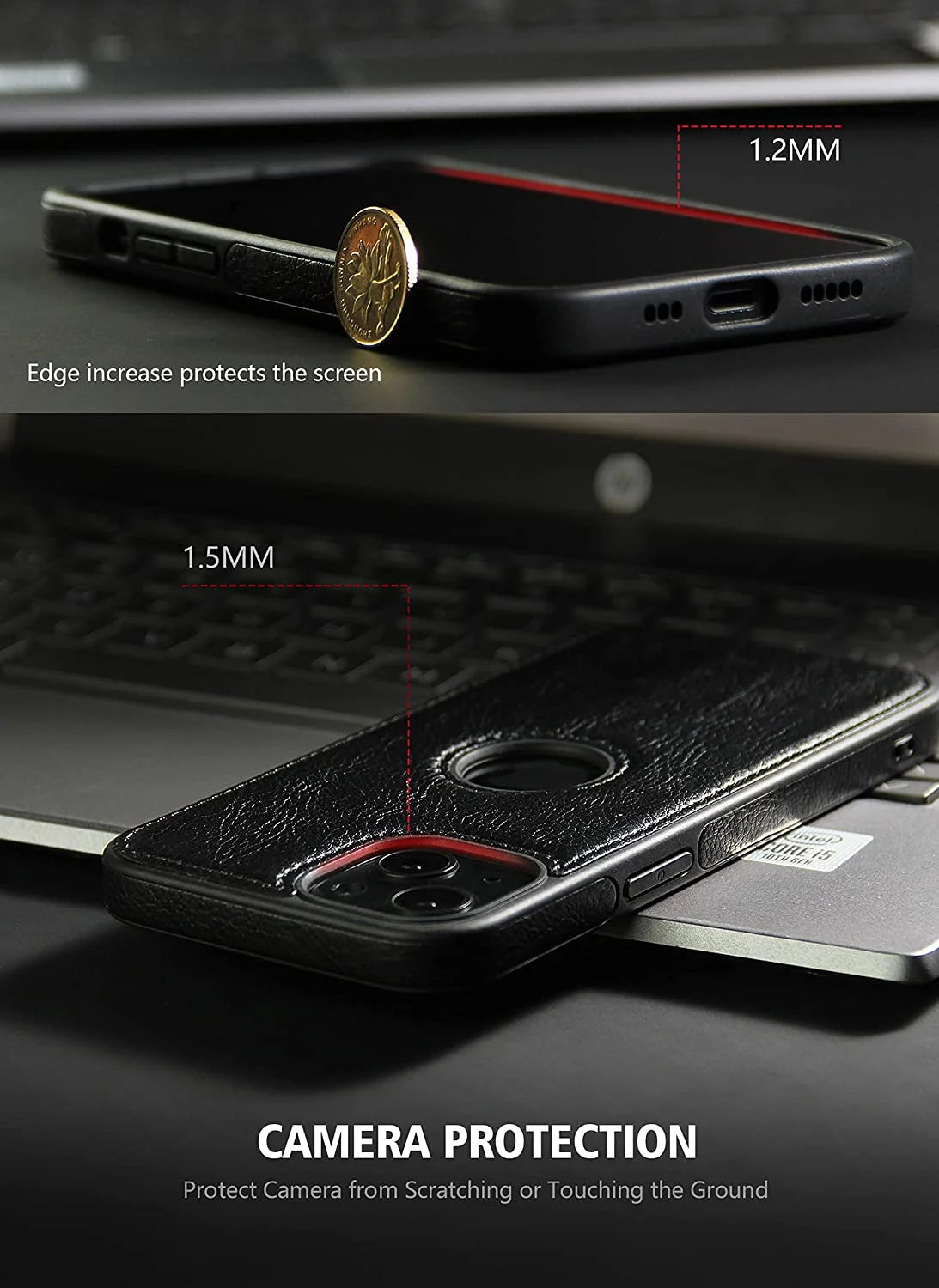 Compatible with Iphone 13 Case Premium Leather TPU Hybrid Case Cover,Black