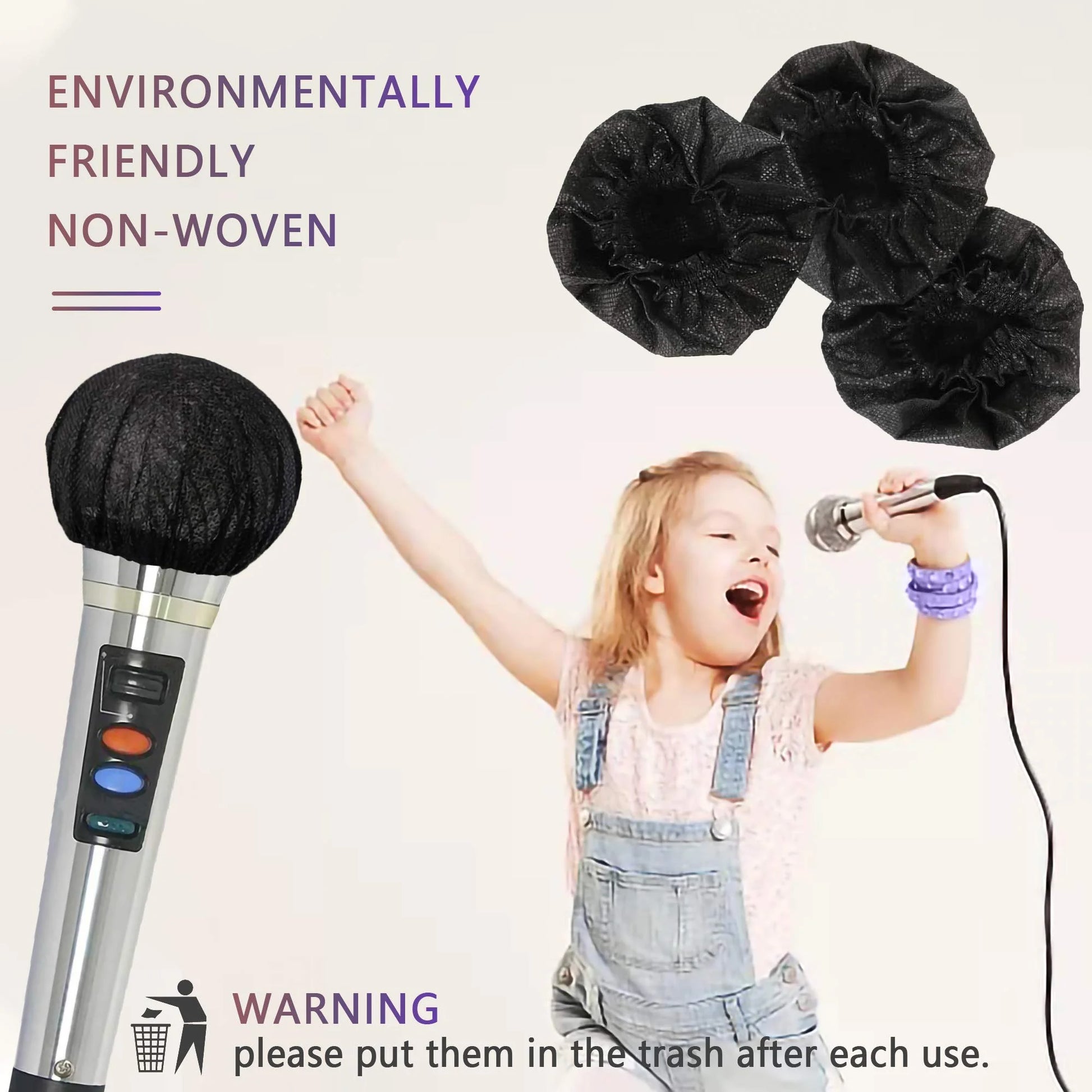 200 Pcs Disposable Microphone Cover Non-Woven, Removal Microphone Cover, Perfect Protective Cap for Most Handheld Microphone, Black