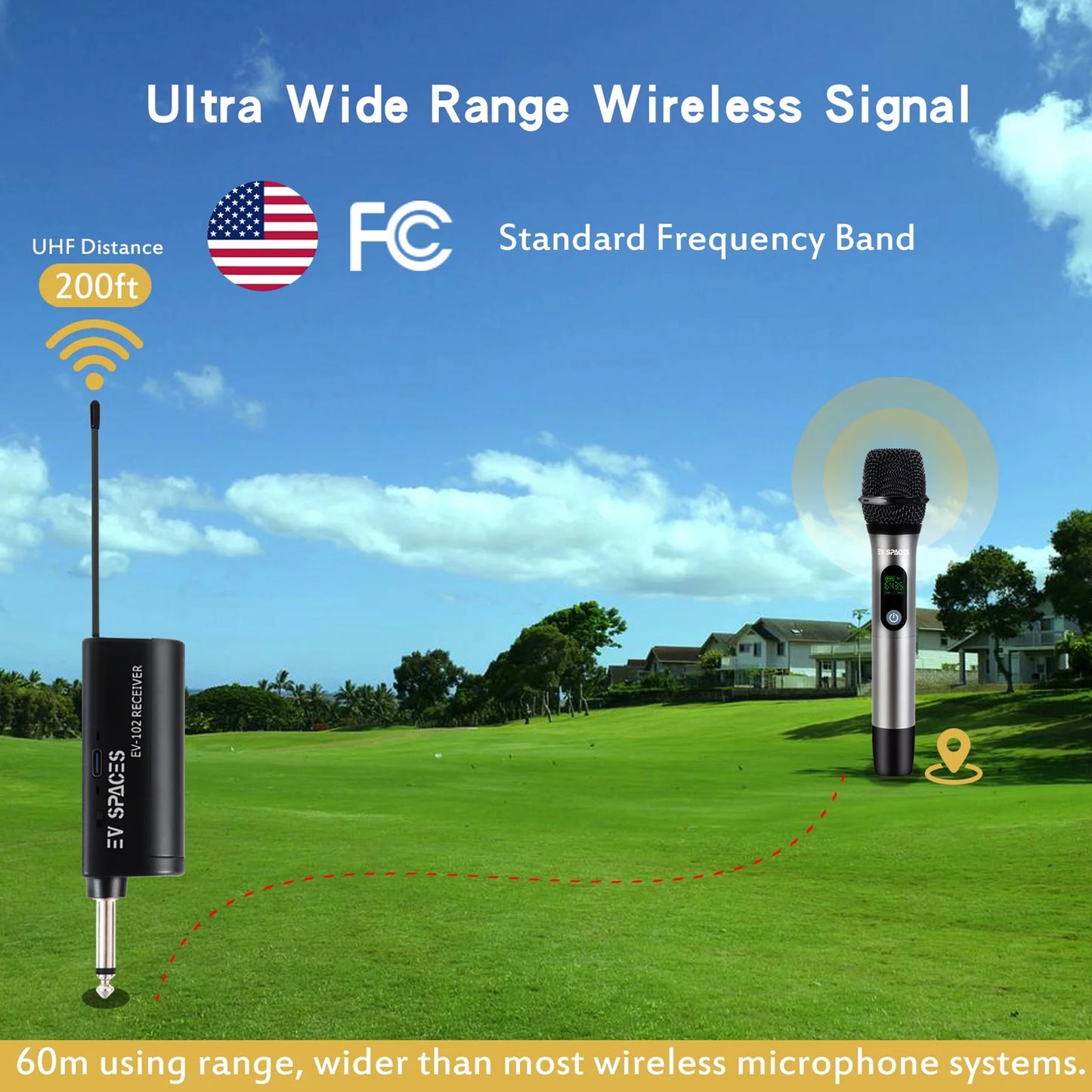 Wireless Microphone with Cordless Dynamic Mic Kit, Plug and Play