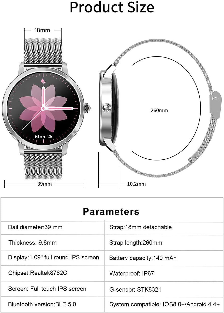 Smart Watch for Women, RAIMI Fashion Fitness Watch with Heart Rate Blood Pressure Sleep Tracker Pedometer Multiple Sport Modes, Waterproof, Sport Smartwatch Sync with Google Fit, Ios & Android App